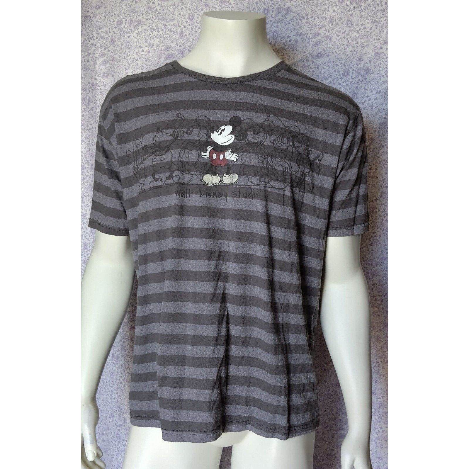 Disney Iconic Mickey Mouse Multi-post Graphic Gray Striped T, L Size US L / EU 52-54 / 3 - 1 Thumbnail