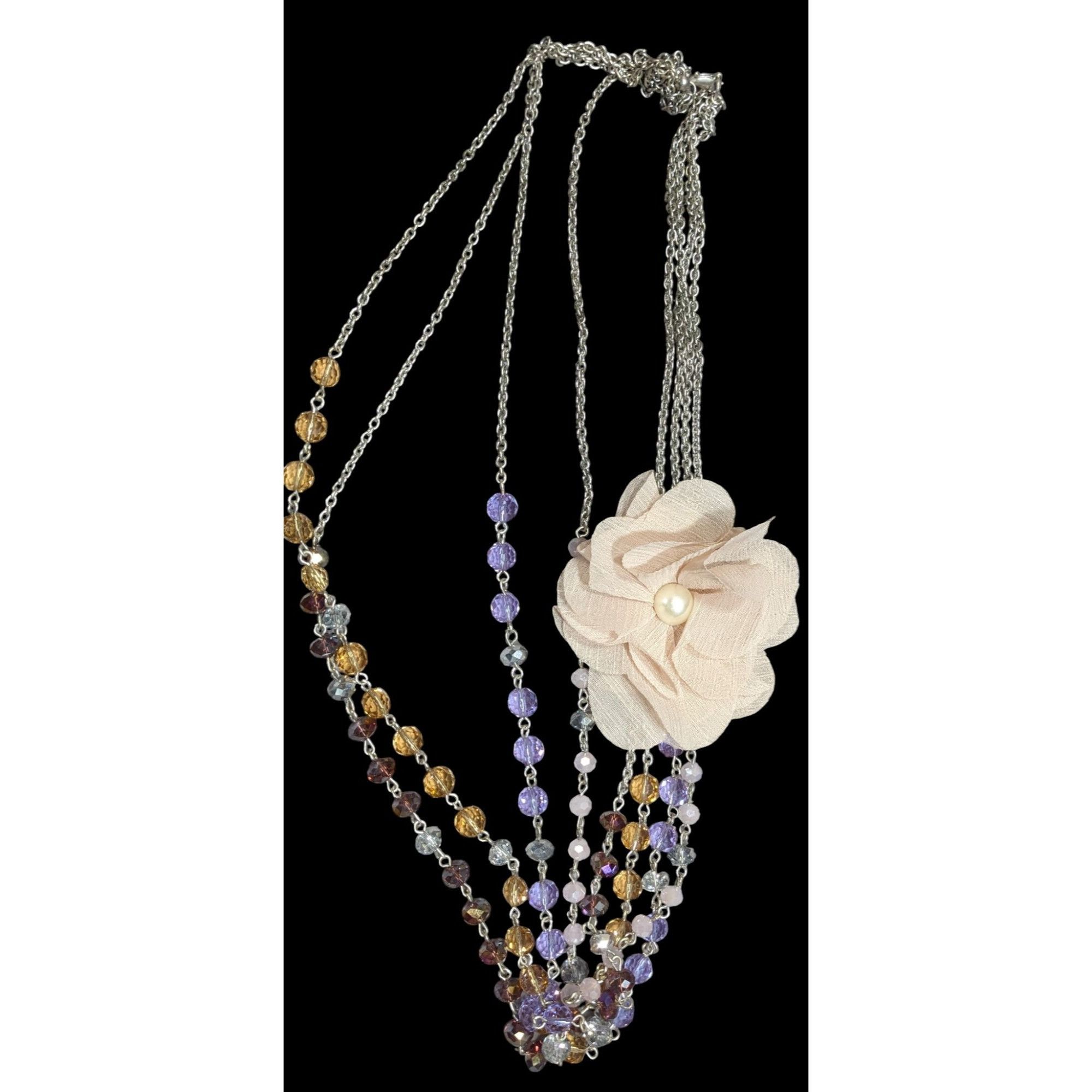 Other Vintage Floral Statement Necklace With Faceted Glass Beaded Size ONE SIZE - 2 Thumbnail