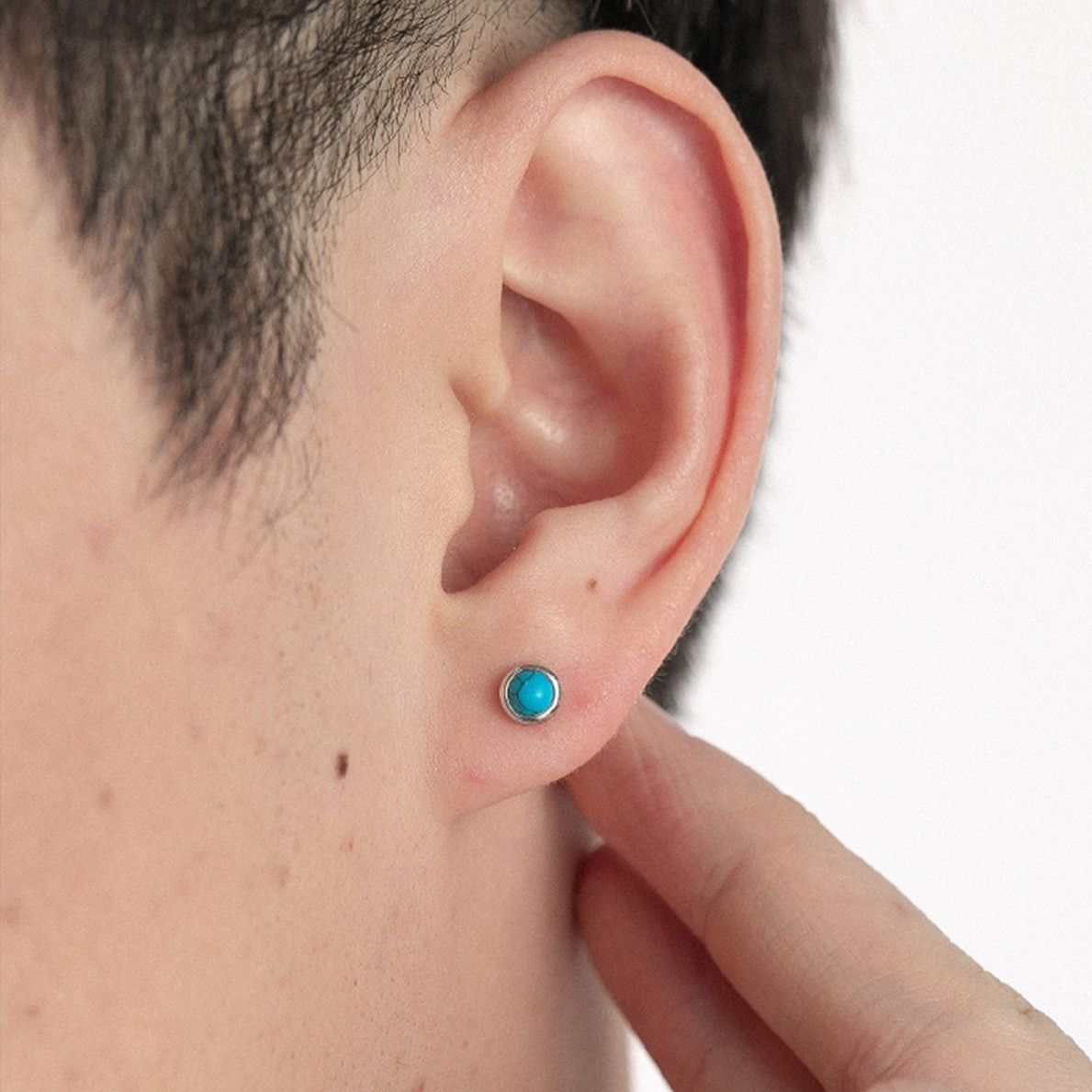 Jewelry × Sterling Silver Turquoise Stone Modern Earrings One Pairs Chrome Jewelry Size ONE SIZE - 1 Thumbnail