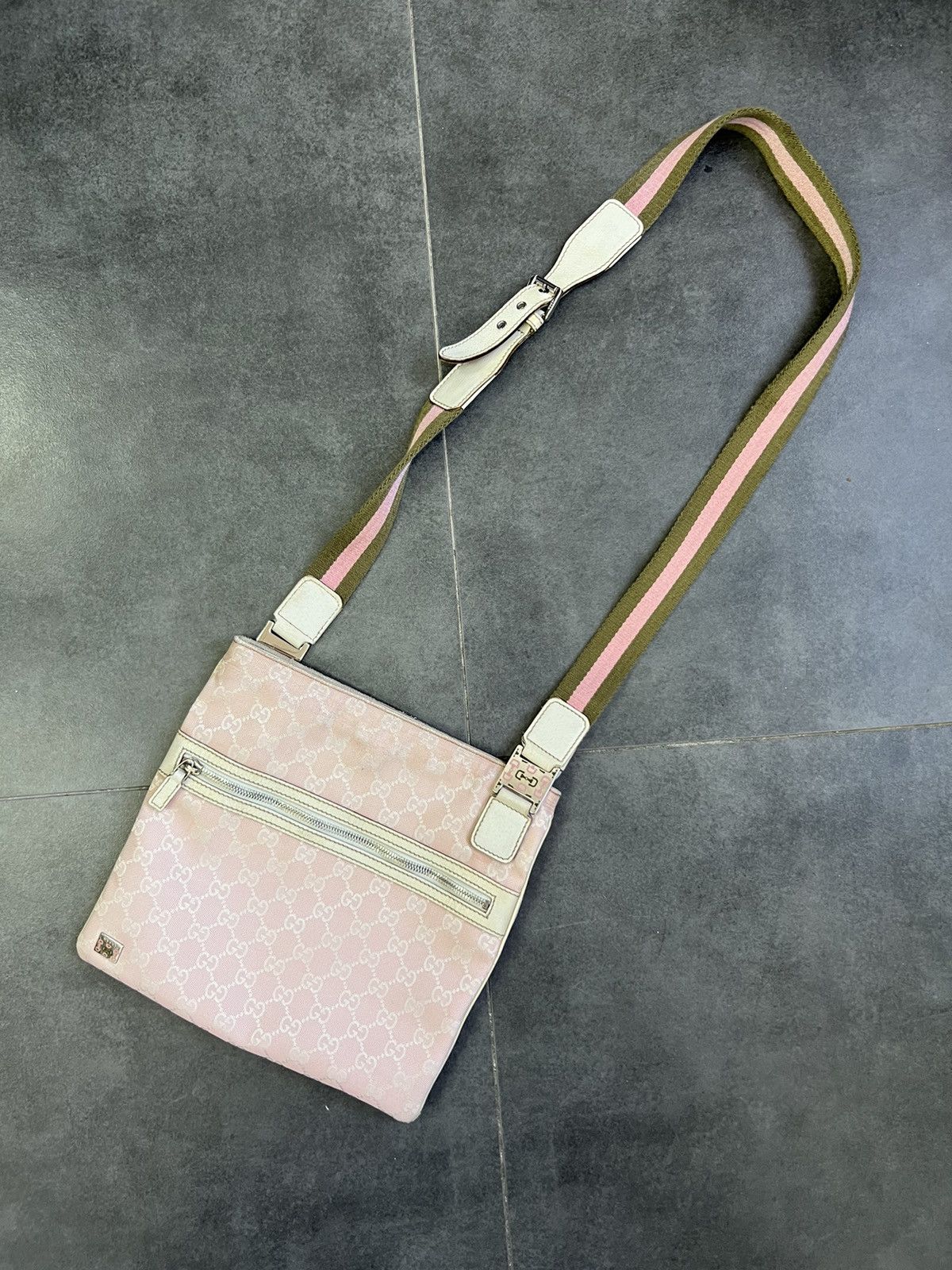 Gucci GG Canvas Leather Shoulder Bag Ivory Pink, Women's