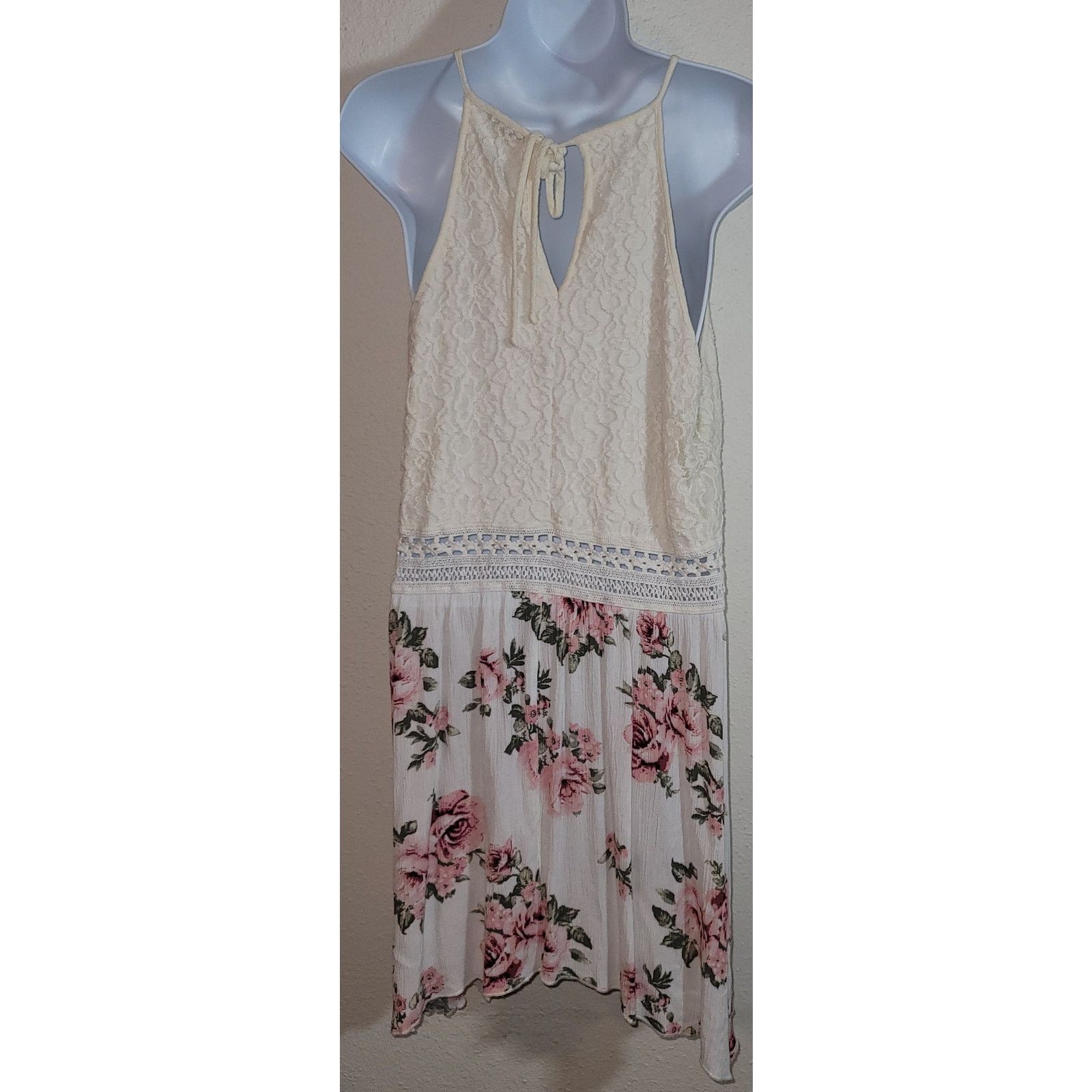 rue21 Rue 21 Cream Pink Red Floral Print Halter Mini Dress XL Size XL / US 12-14 / IT 48-50 - 4 Thumbnail