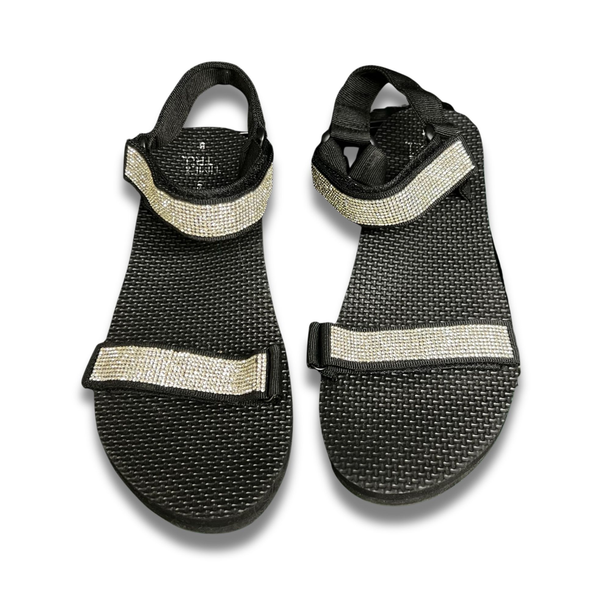 Other Time & Tru Womens Embellished Black Sandals With Rhinestone Size US 8 / IT 38 - 2 Thumbnail