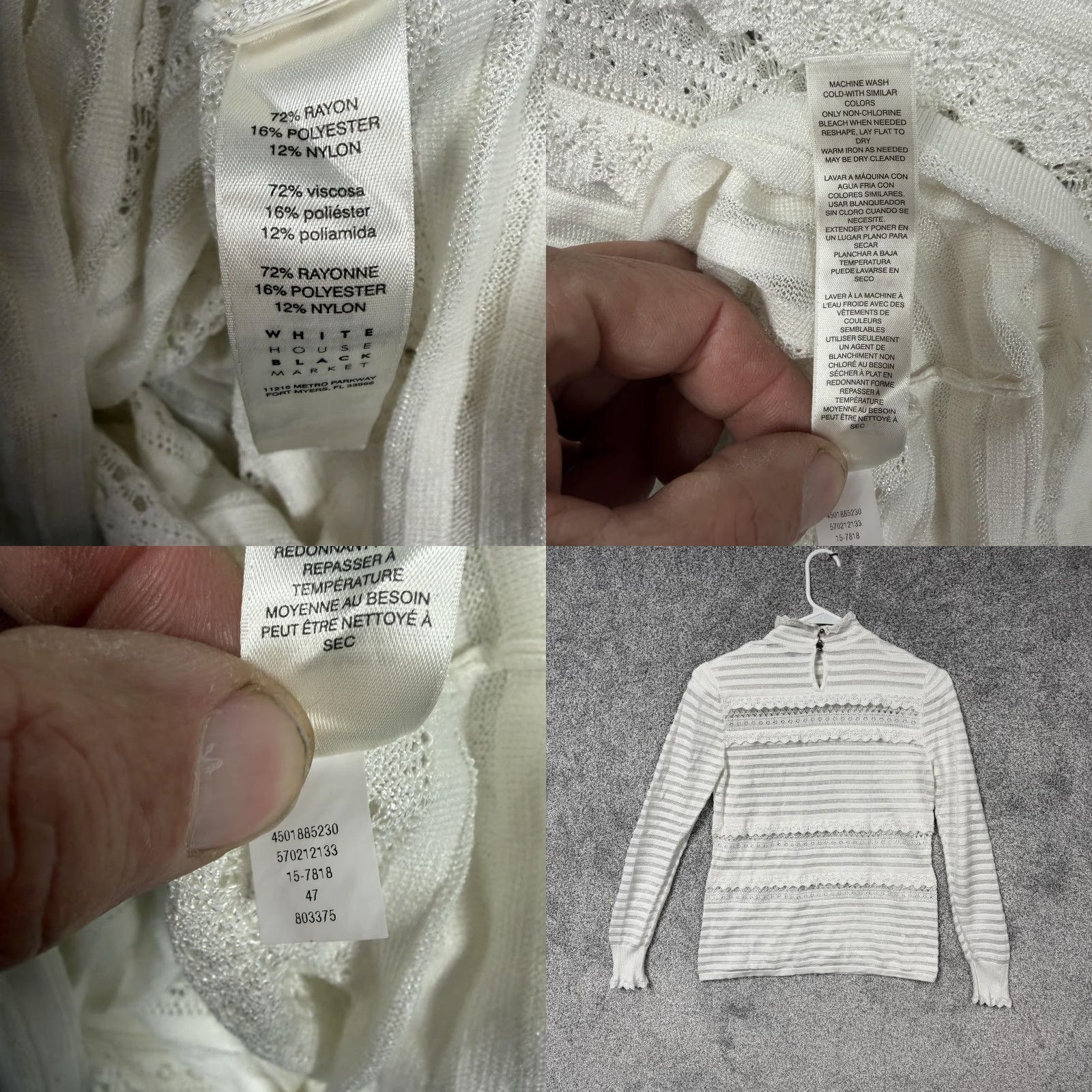 White House Black Market White House Black Market Sweater Womens Small White Pullover Mock Neck Ruffle Knit Lace Striped Light Weight Size S / US 4 / IT 40 - 8 Thumbnail