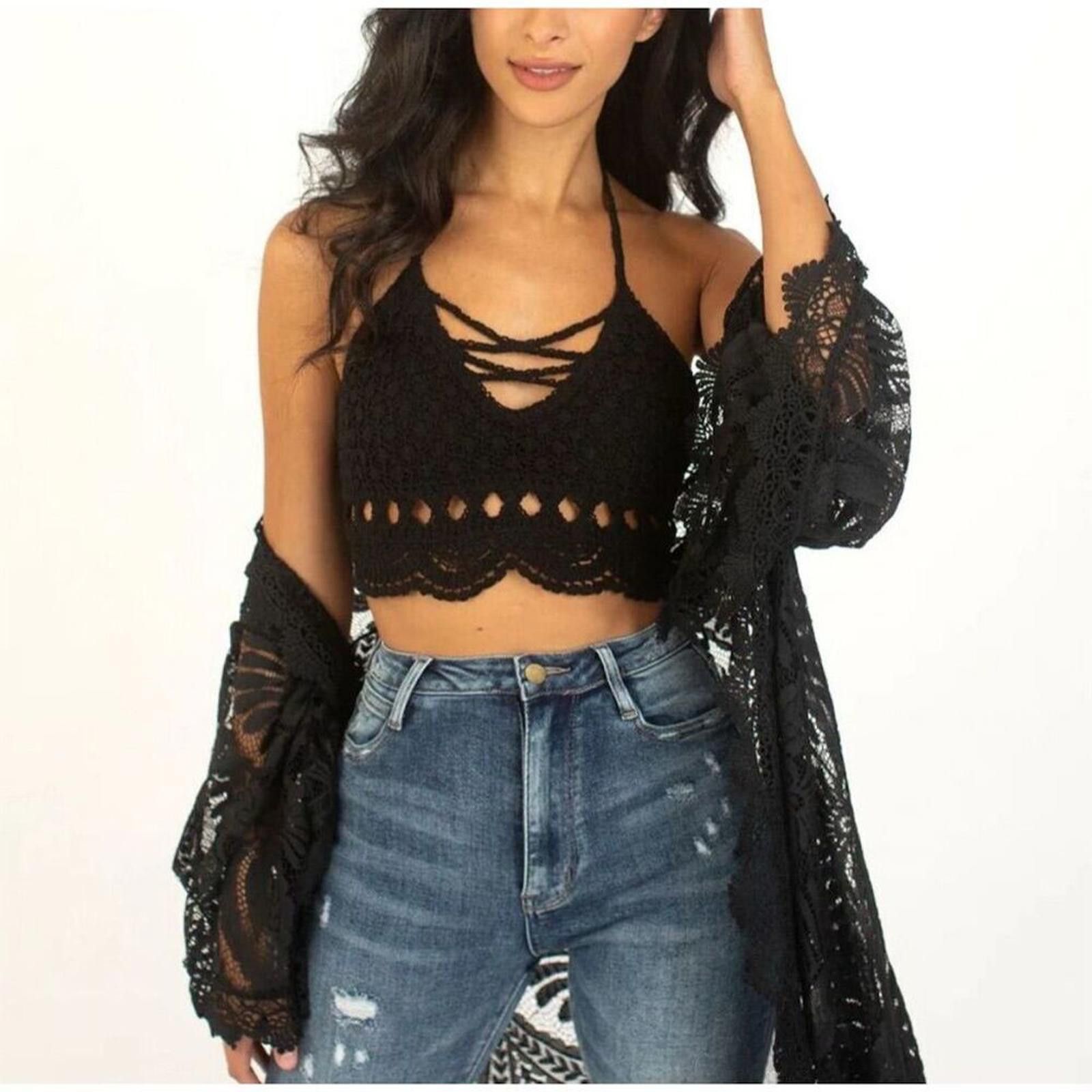 Other Joyfolie Women's Black Crochet Camisole Tank Top M Summer Size M / US 6-8 / IT 42-44 - 2 Thumbnail