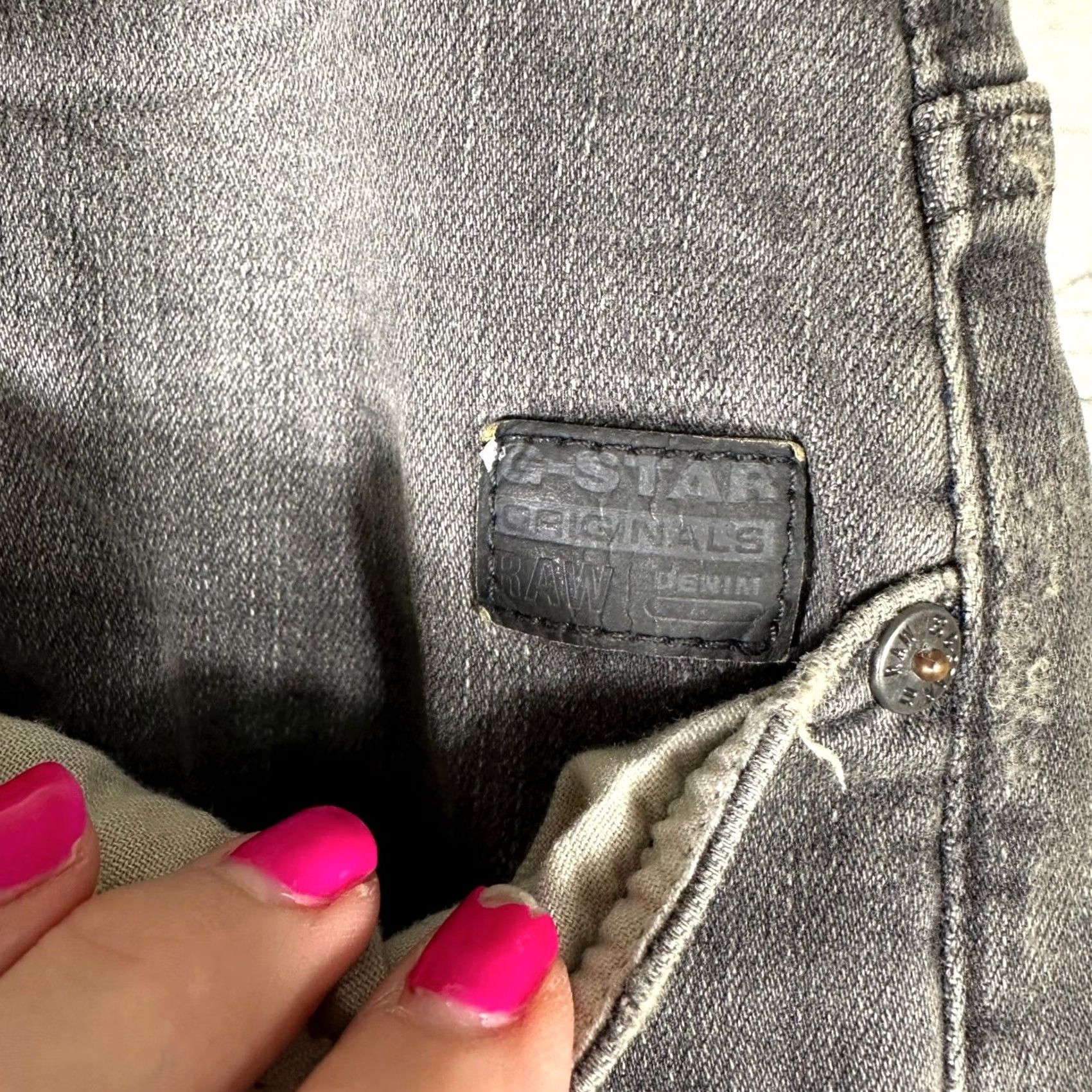 Vintage G-Star RAW 3301 Jeans Slim 5-Pocket Distressed Patch Gray Mens 38x32 Size US 38 / EU 54 - 4 Thumbnail