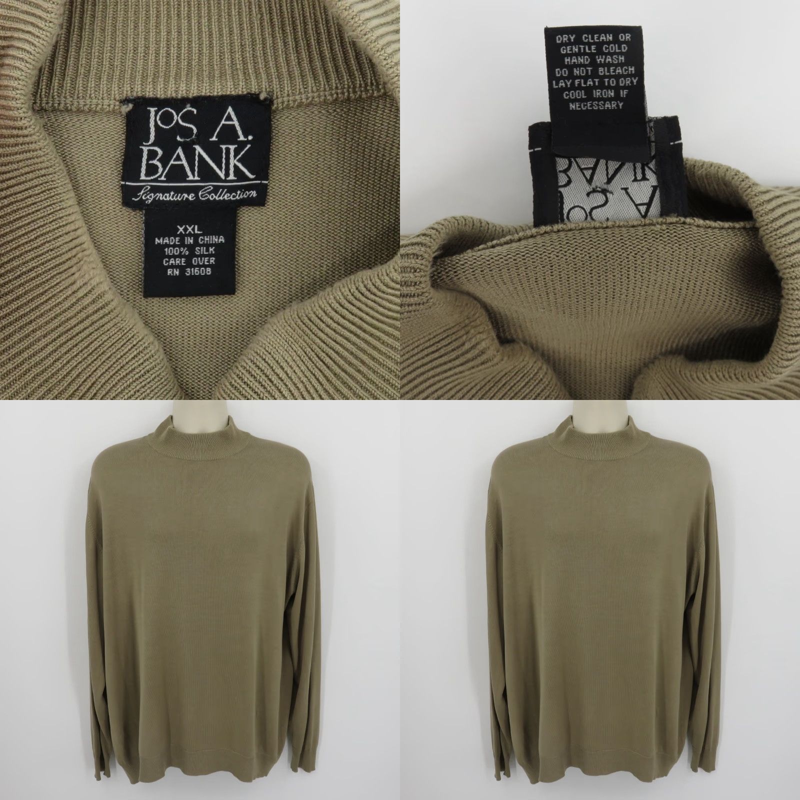 Jos. A. Bank Jos A Bank Men 2XL Pullover Mock Neck Silk Knit Solid Tan Long Sleeve Sweater Shirt Size US XXL / EU 58 / 5 - 8 Thumbnail