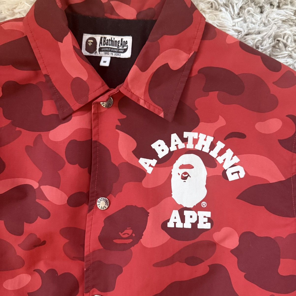 Bape Bape red camo college coach jacket Size US M / EU 48-50 / 2 - 5 Thumbnail