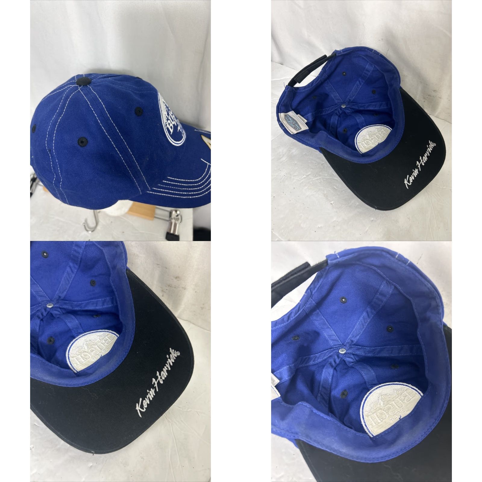 NASCAR Busch Beer NASCAR Racing Blue White Strapback Adjustable Hook Loop Stewart Haas Baseball Cap Mens Adjustable Blue White Cap Size ONE SIZE - 9 Thumbnail