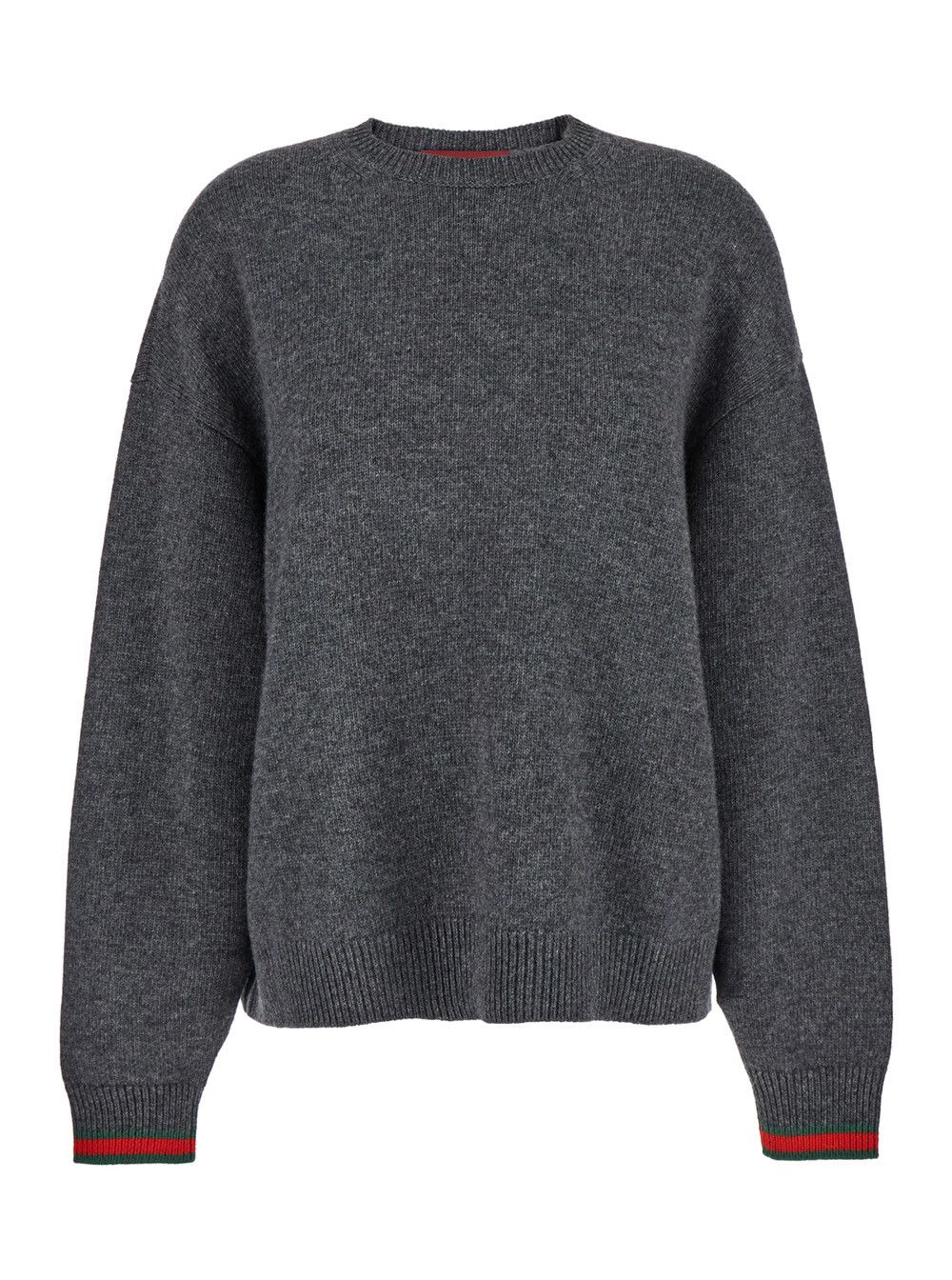 Gucci Grey Crewneck Sweater with Web Detail on the Cuffs in Wool and Cashmere Blend Woman Size S / US 4 / IT 40 - 1 Thumbnail