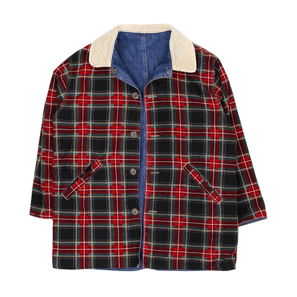 image of Vintage Reversible Denim And Plaid Jacket in Blue, Women's (Size XL)