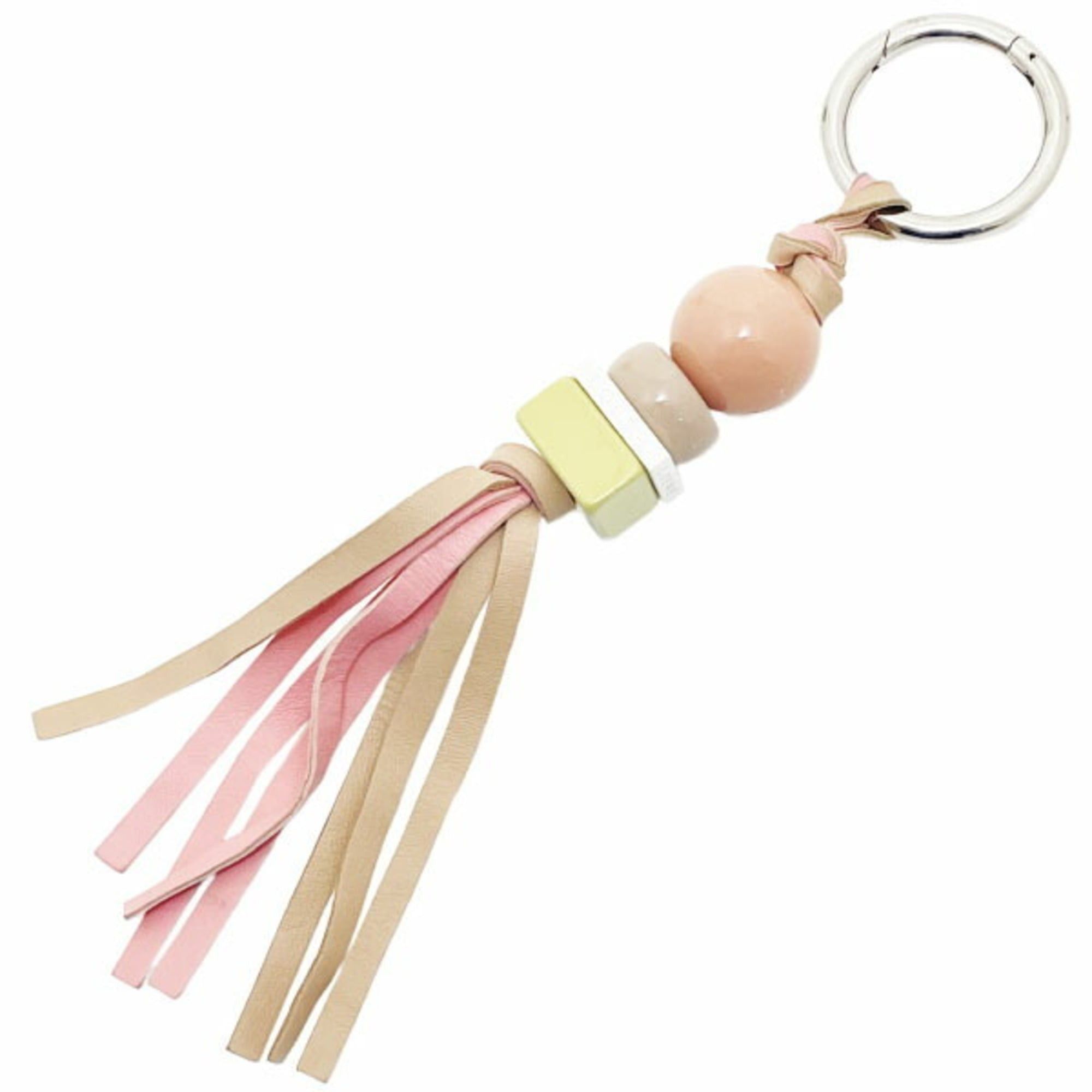 Loewe Loewe keychain motif charm in leather multicolored coral pink, beige, white, and yellow. Features ball, round, cube, square motifs. Key hook, key ring, bag charm. NN-16003 Size ONE SIZE - 1 Thumbnail