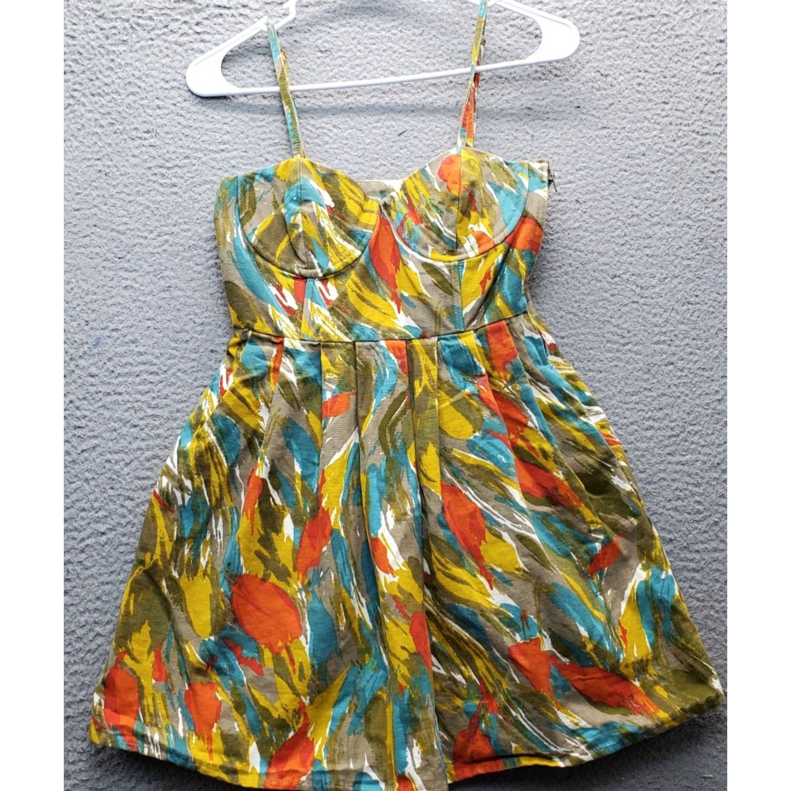 Vintage JACK Dress Womens XS Multi Sleeveless Sweetheart Pleated Waist Pockets Side Zip Dress Size XS / US 0-2 / IT 36-38 - 2 Thumbnail