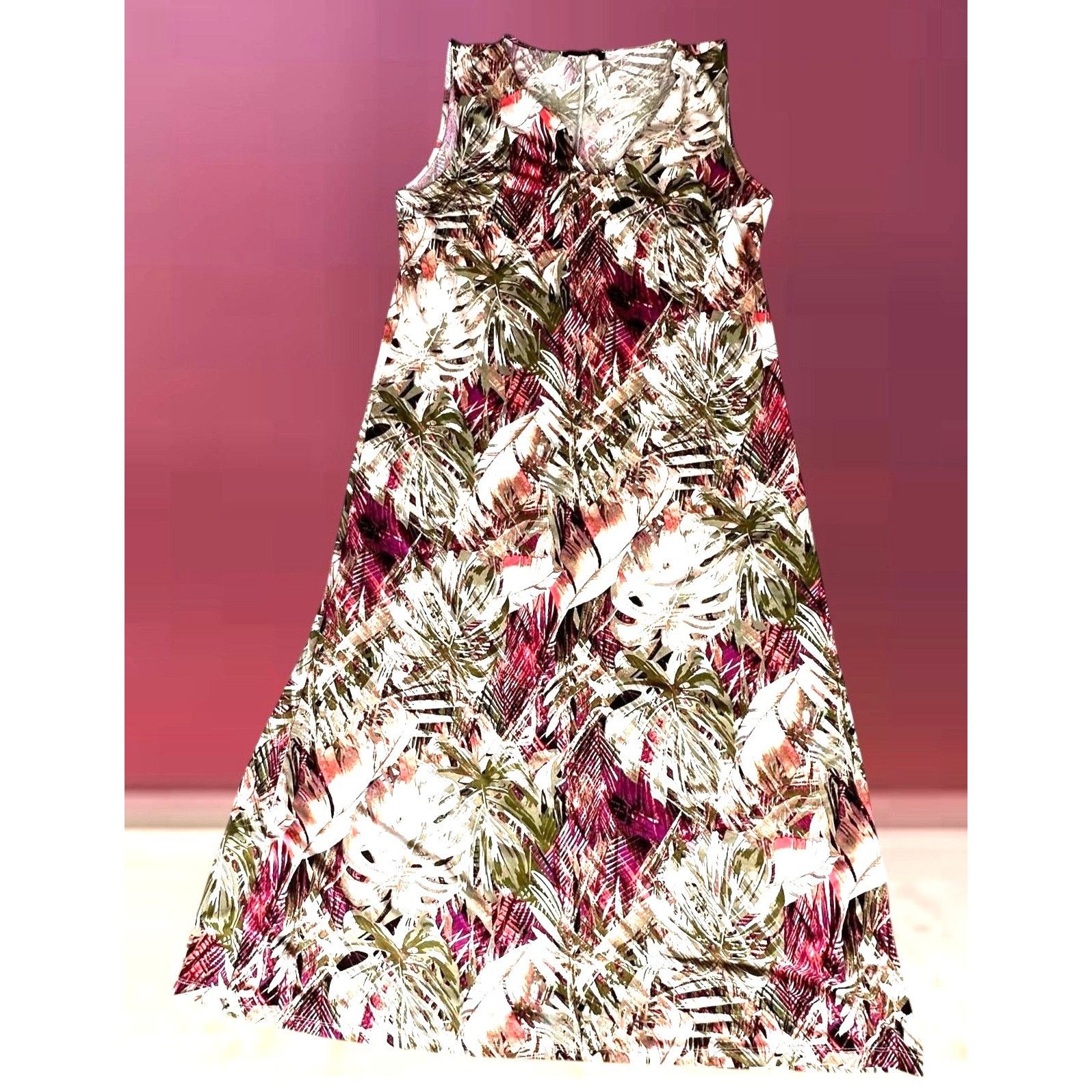 Other Ellen Weaver Maxi Dress Large Sleeveless Flowy Abstract Leav Size L / US 10 / IT 46 - 2 Thumbnail