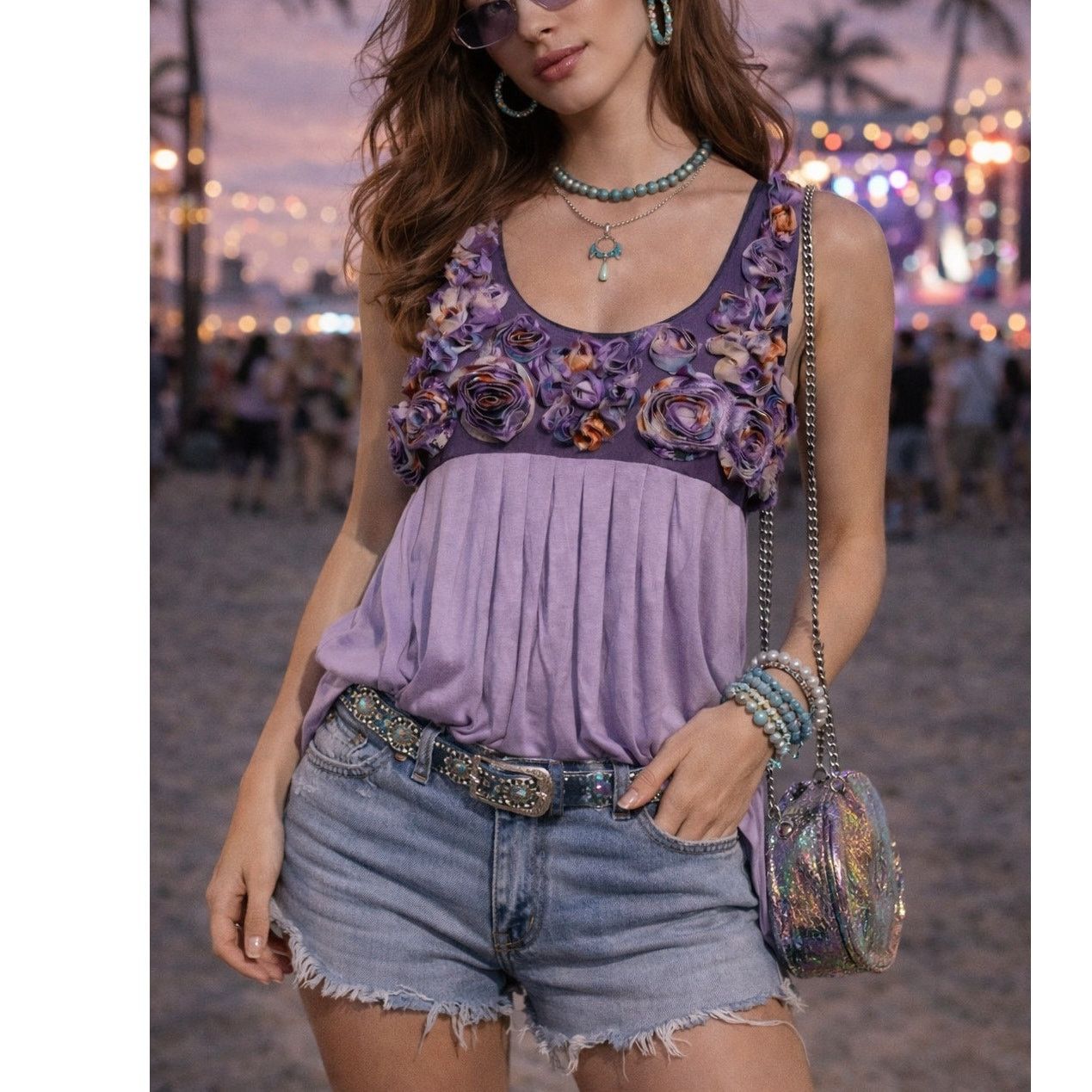Vintage Y2K rosette long line tank top tunic purple size medium M Size M / US 6-8 / IT 42-44 - 1 Thumbnail