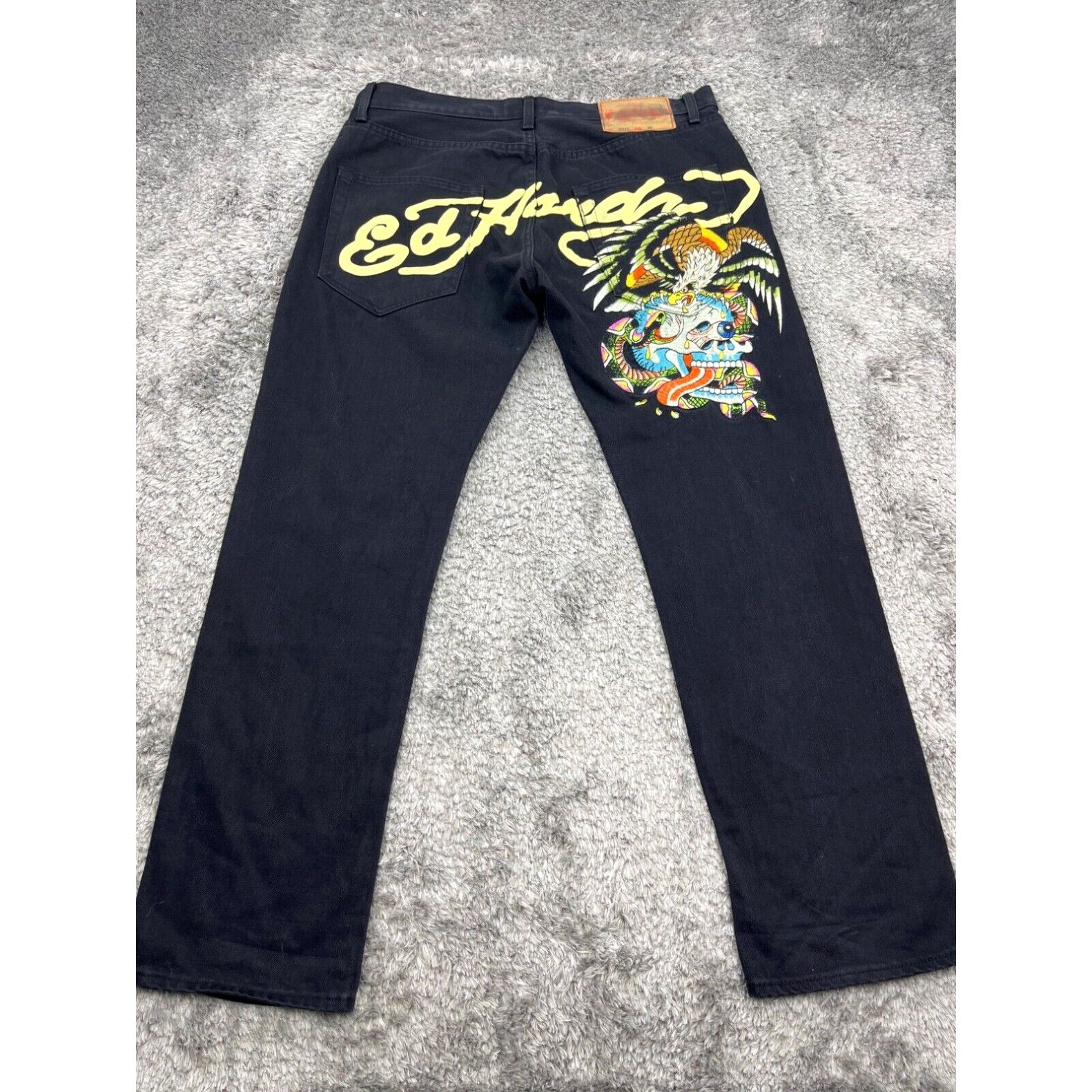 image of Vintage Ed Hardy Jeans Men 36X32 Embrorided Eagle Skull Snake Christian Audigier in White