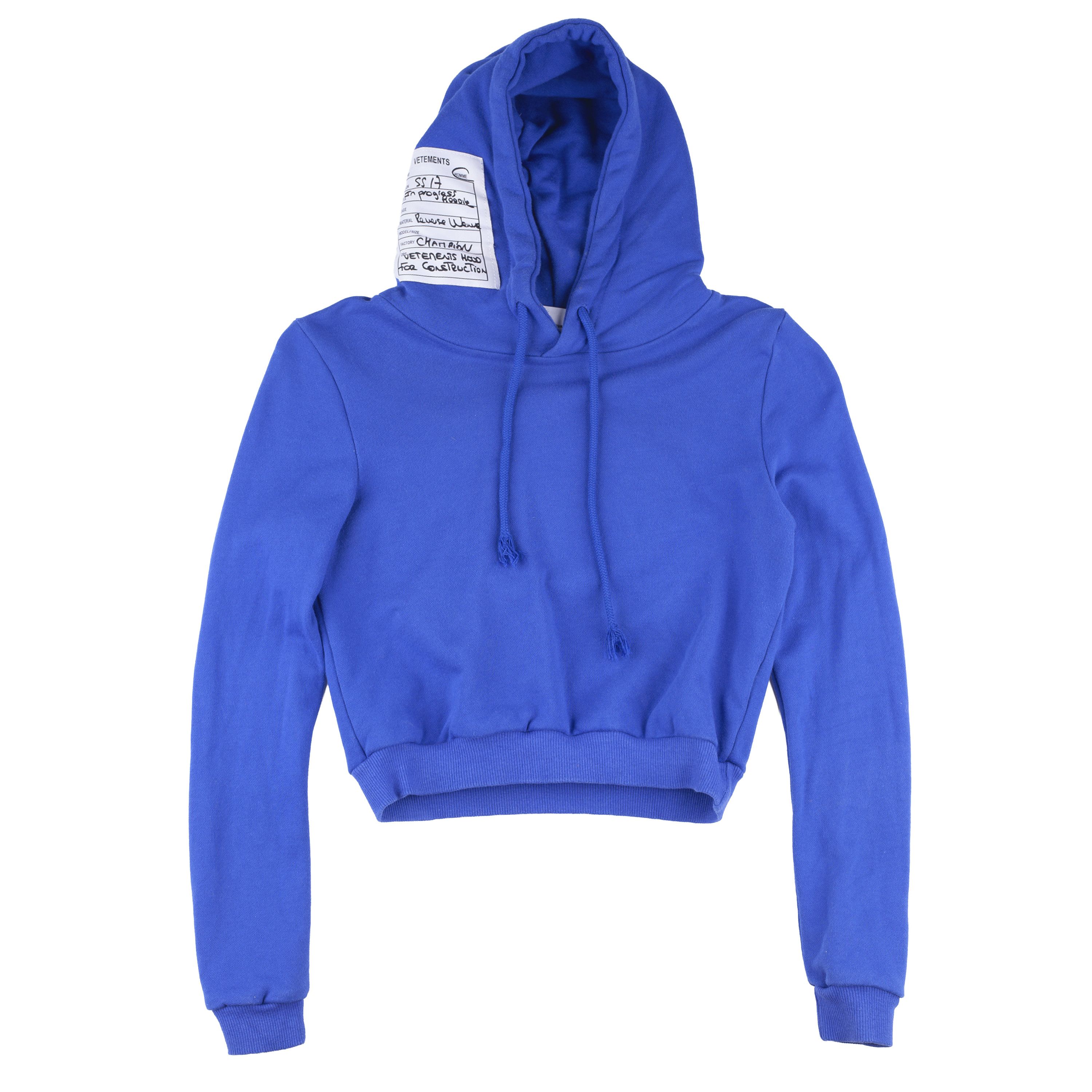 Vetements Vetements x Champion SS 2017 Fitted Women’s Blue Hoodie Size S / US 4 / IT 40 - 3 Thumbnail