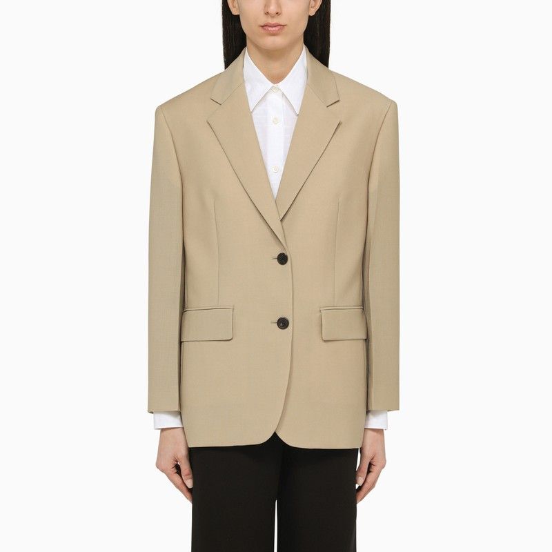 image of Prada Rope-Coloured Single-Breasted Jacket In Wool And Mohair in Beige, Women's (Size Small)