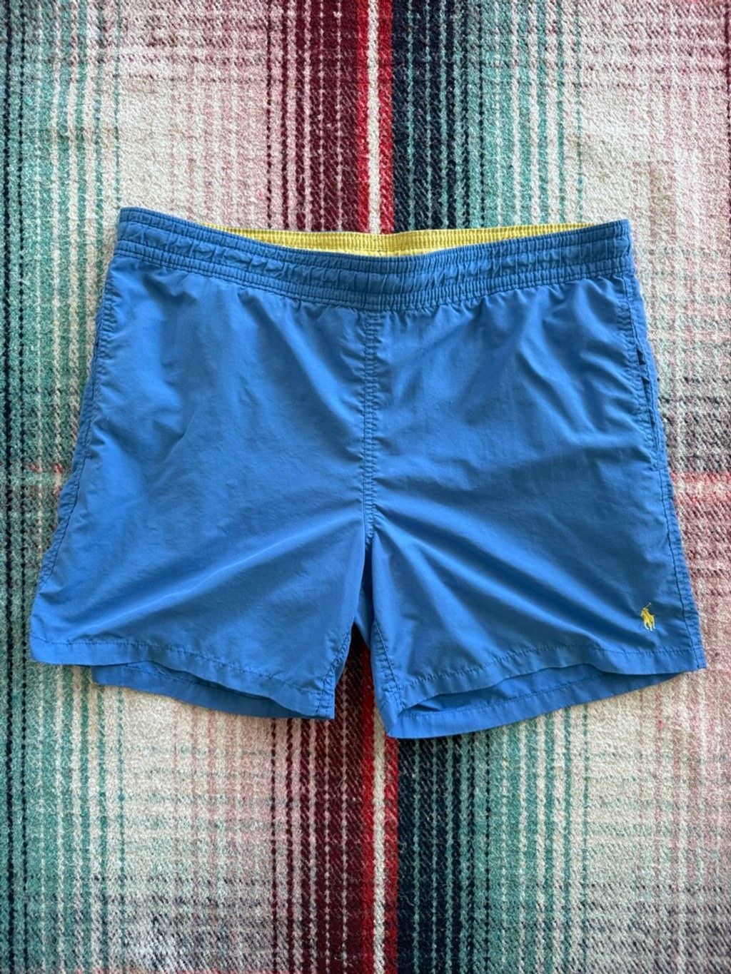 Polo Ralph Lauren Vintage Polo Ralph Lauren Blue Swim Trunks M with Yellow Wai Size US 34 / EU 50 - 1 Thumbnail