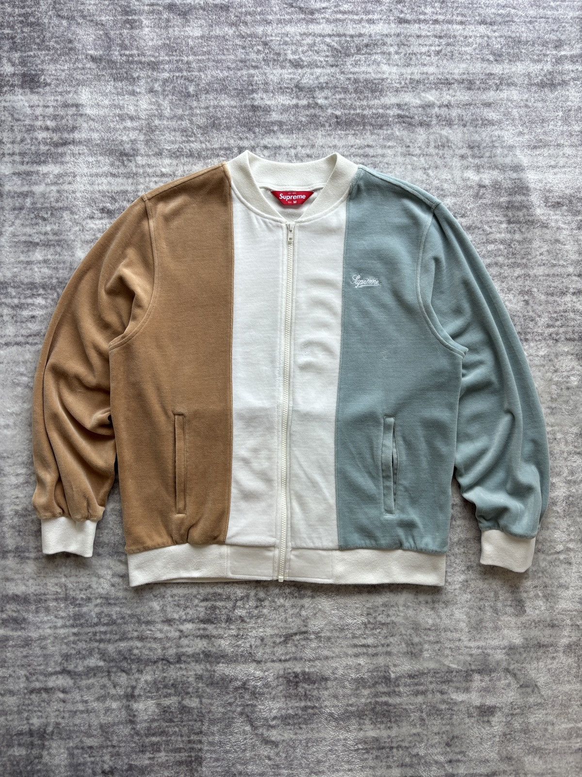 Supreme SS18 Supreme Velour Zip Up Jacket Tan Blue Small 2018 Size US M / EU 48-50 / 2 - 1 Thumbnail