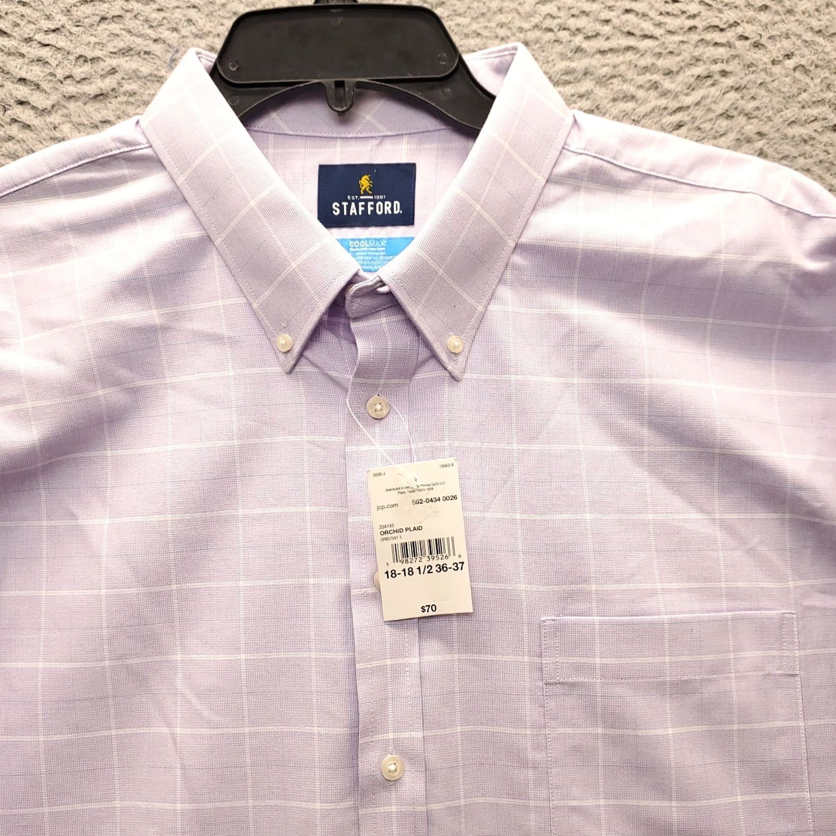 Stafford Stafford Mens Dress Shirt 2XL Multi Orchid Plaid Button-Down Collar, Breathable, Easy Care, Pockets, Cotton, Big & Tall, NWT Size 48R - 6 Thumbnail