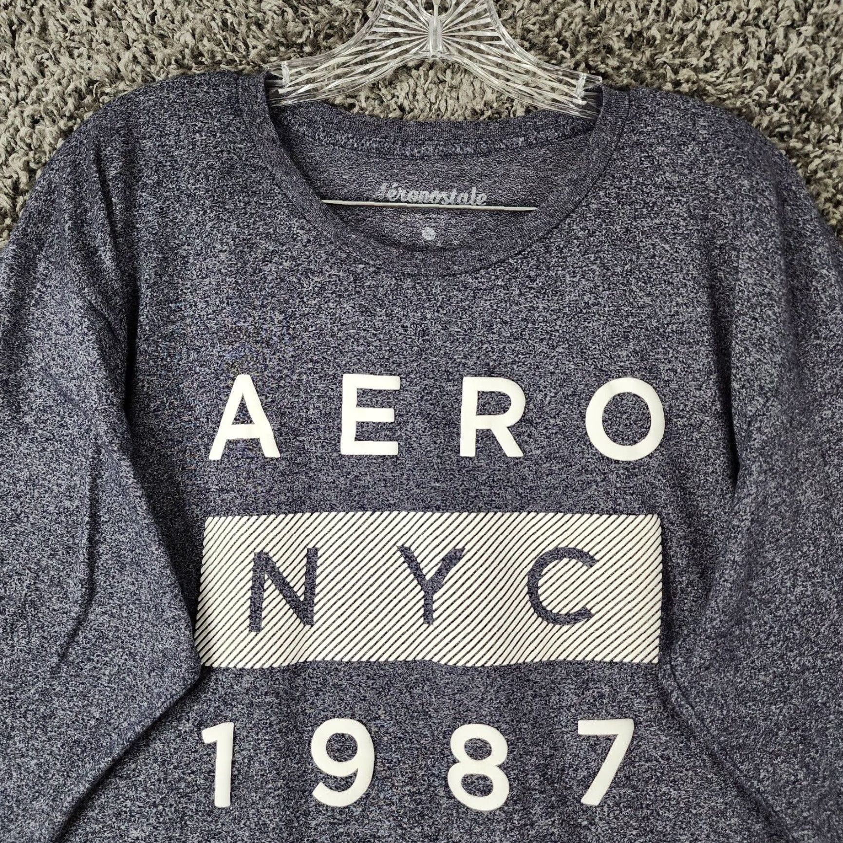 Vintage Aeropostale Mens Long Sleeve Tee Blue Heathered Adult Extra Large Size US XL / EU 56 / 4 - 3 Thumbnail