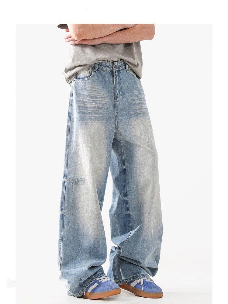 Jean American washed men's cleanfit casual loose blue jeans Size US 32 / EU 48 - 3 Thumbnail