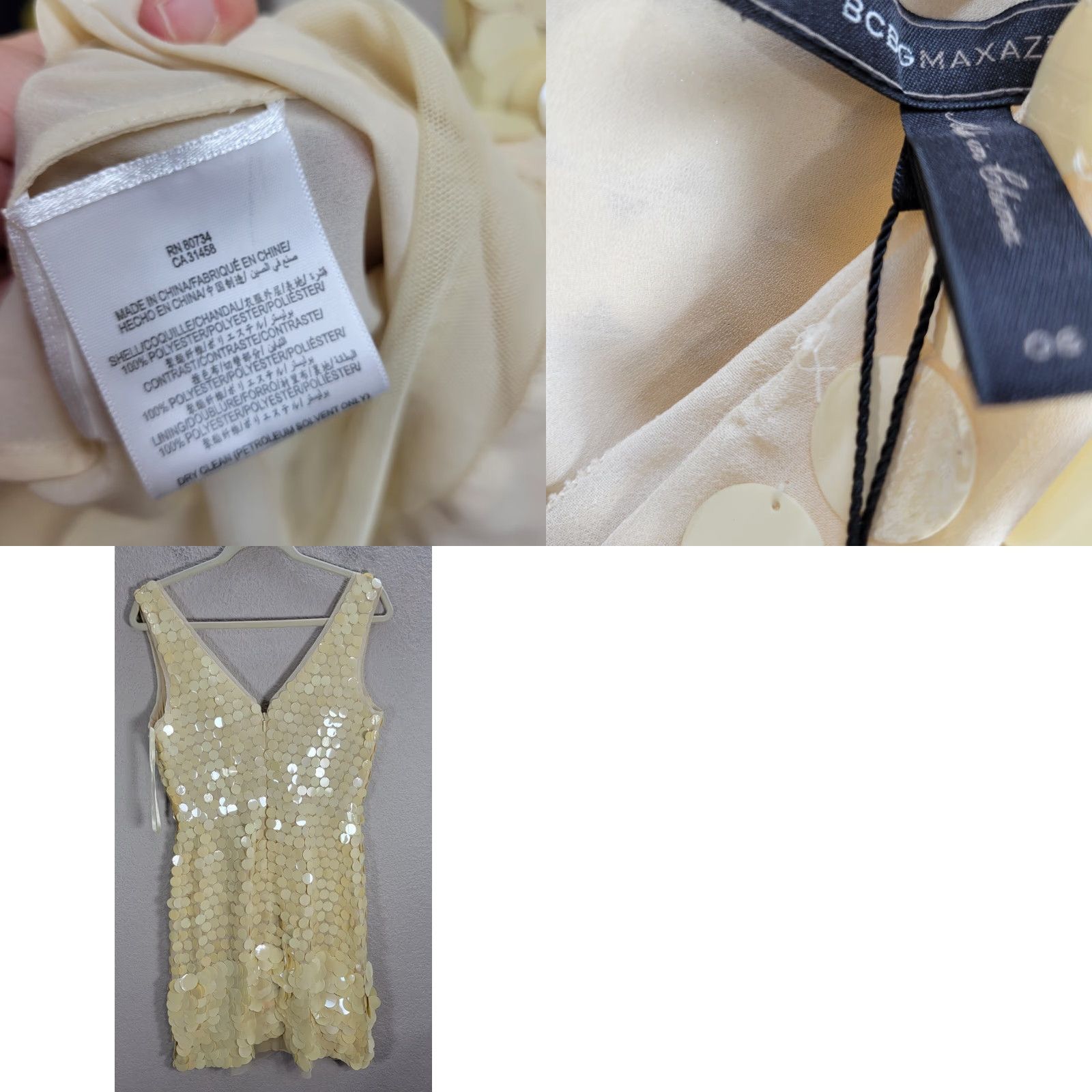 BCBGMAXAZRIA Cream Sequined Mini Dress Kenzie 6 NWT Party Cocktail Womens Dress