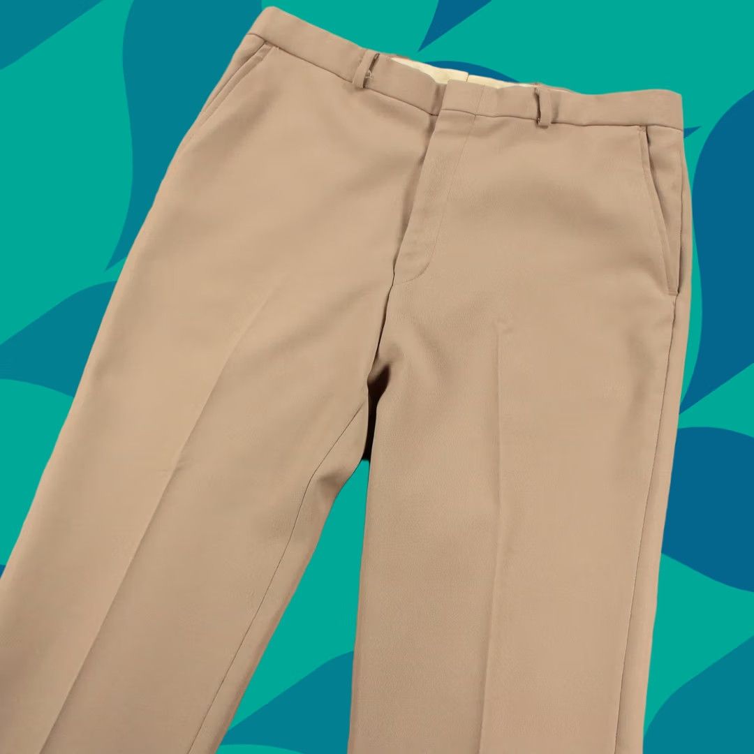 JW Anderson VINTAGE ANDERSON LITTLE polyester flat front straight leg pants 35x29 talon zip 70s Mens Size US 35 - 1 Thumbnail
