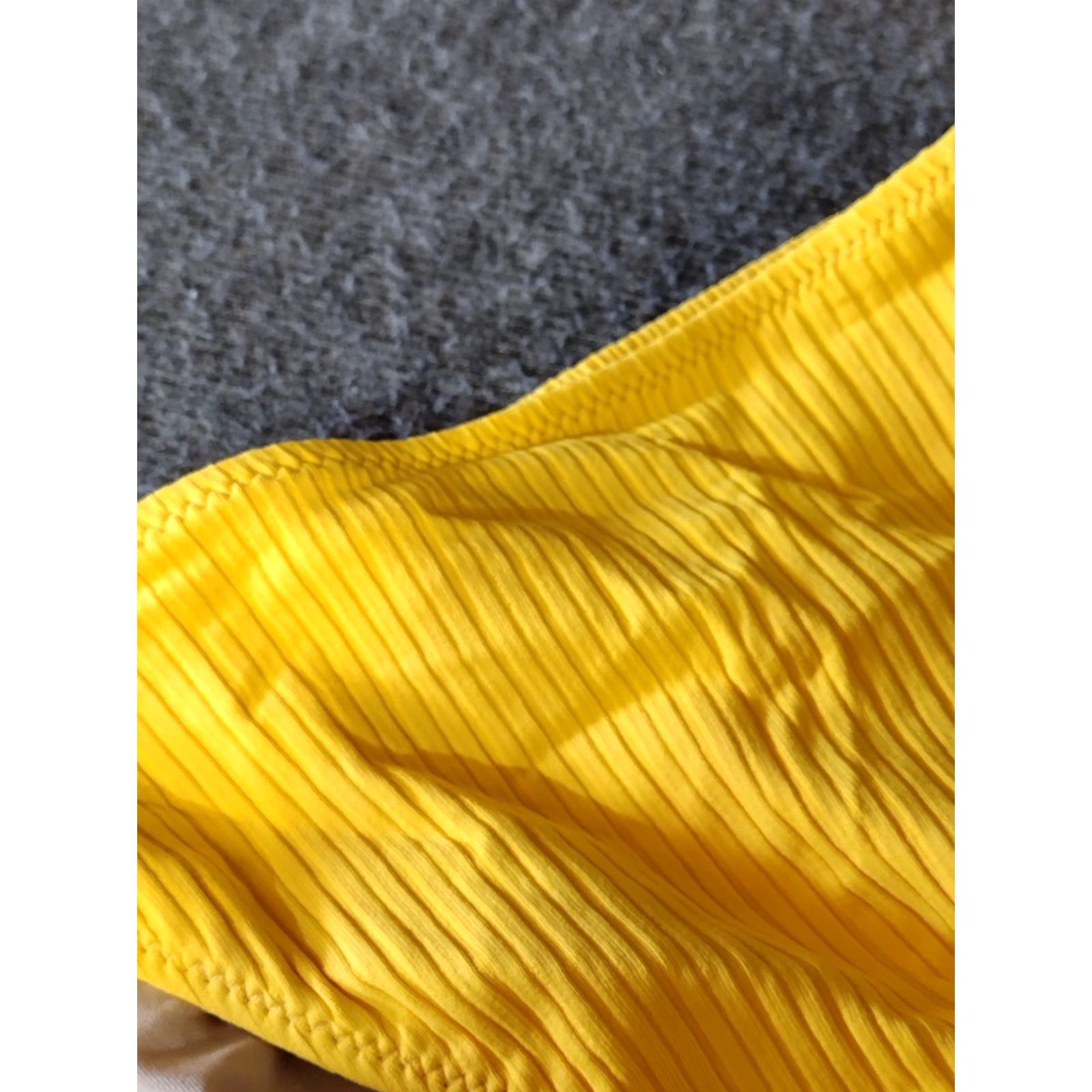 Vintage Shade & Shore Bikini Bottoms Women L Solid Yellow Ribbed Spaghetti Strap Swim Bottoms L Beach Womens Size 36" / US 14 / IT 50 - 7 Thumbnail