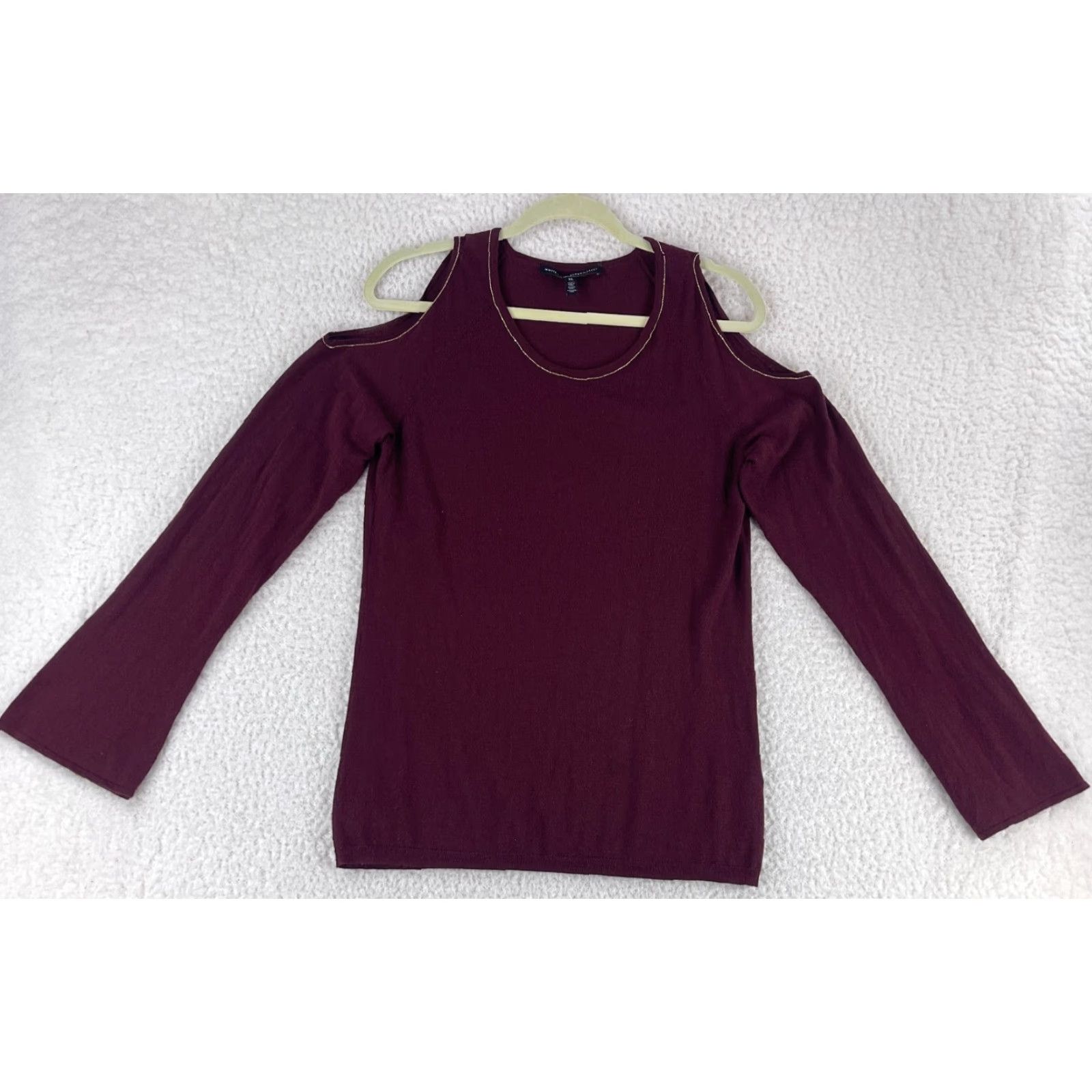 White House Black Market White House Black Market Shirt Womens XL Maroon Cold Shoulder Long Sleeve Crew Neck Blouse Size XL / US 12-14 / IT 48-50 - 2 Thumbnail