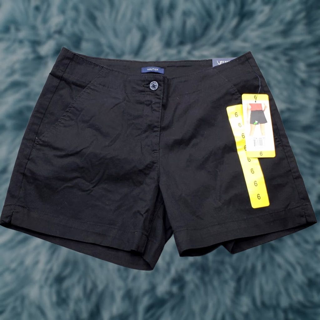 Nautica Nautica Chino Shorts Women 6 Black Twill Mid Rise Slash Pocket Low Waist Stretch - Slim Fit Size 28" / US 6 / IT 42 - 1 Thumbnail