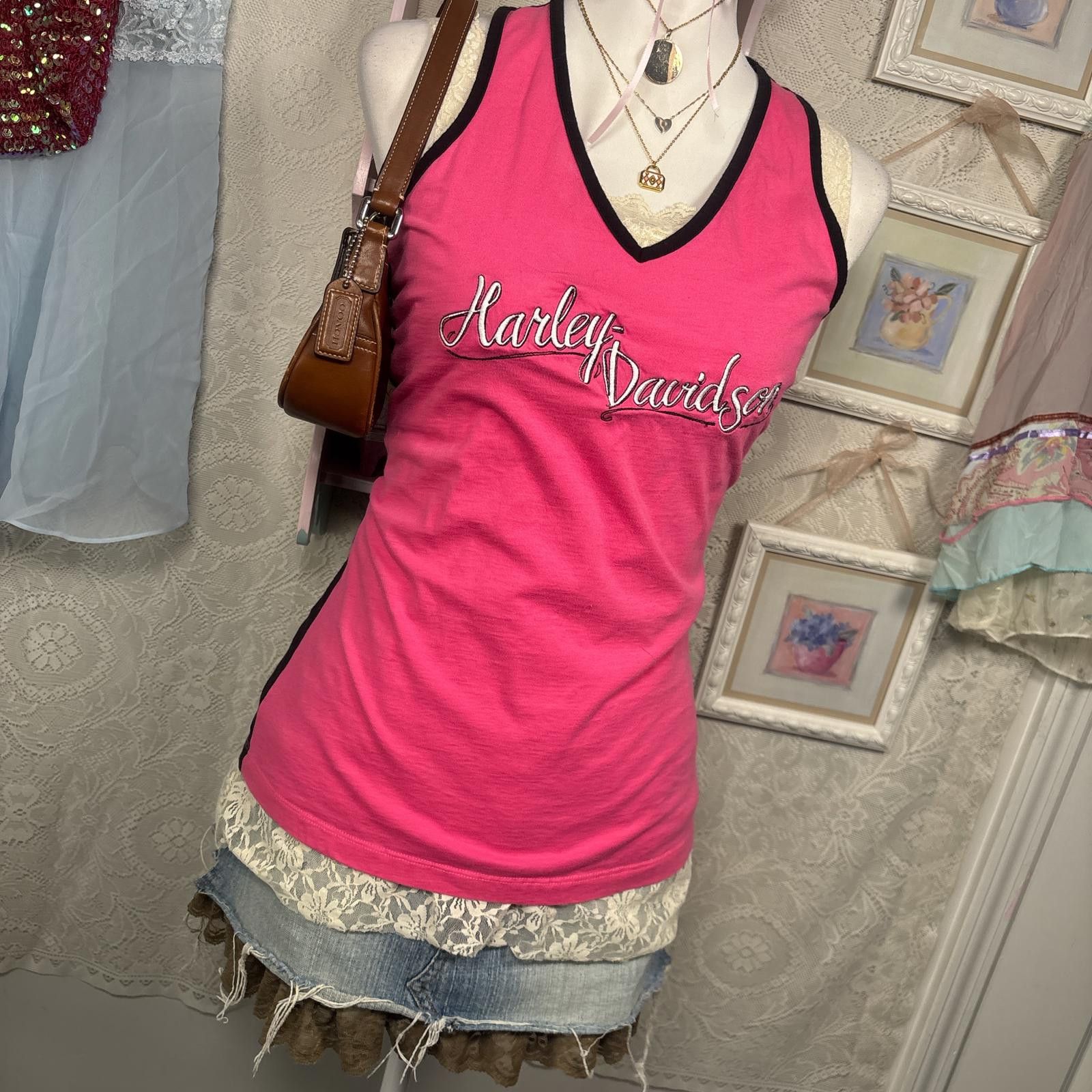 Harley Davidson vintage pink harley davidson razorback top Size L / US 10 / IT 46 - 2 Thumbnail