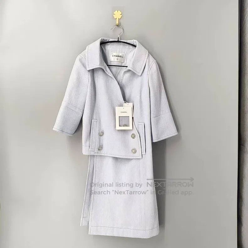 Chanel Chanel Rhinestone button haze blue jacket Size XXS / US 00 / IT 34 - 1 Thumbnail