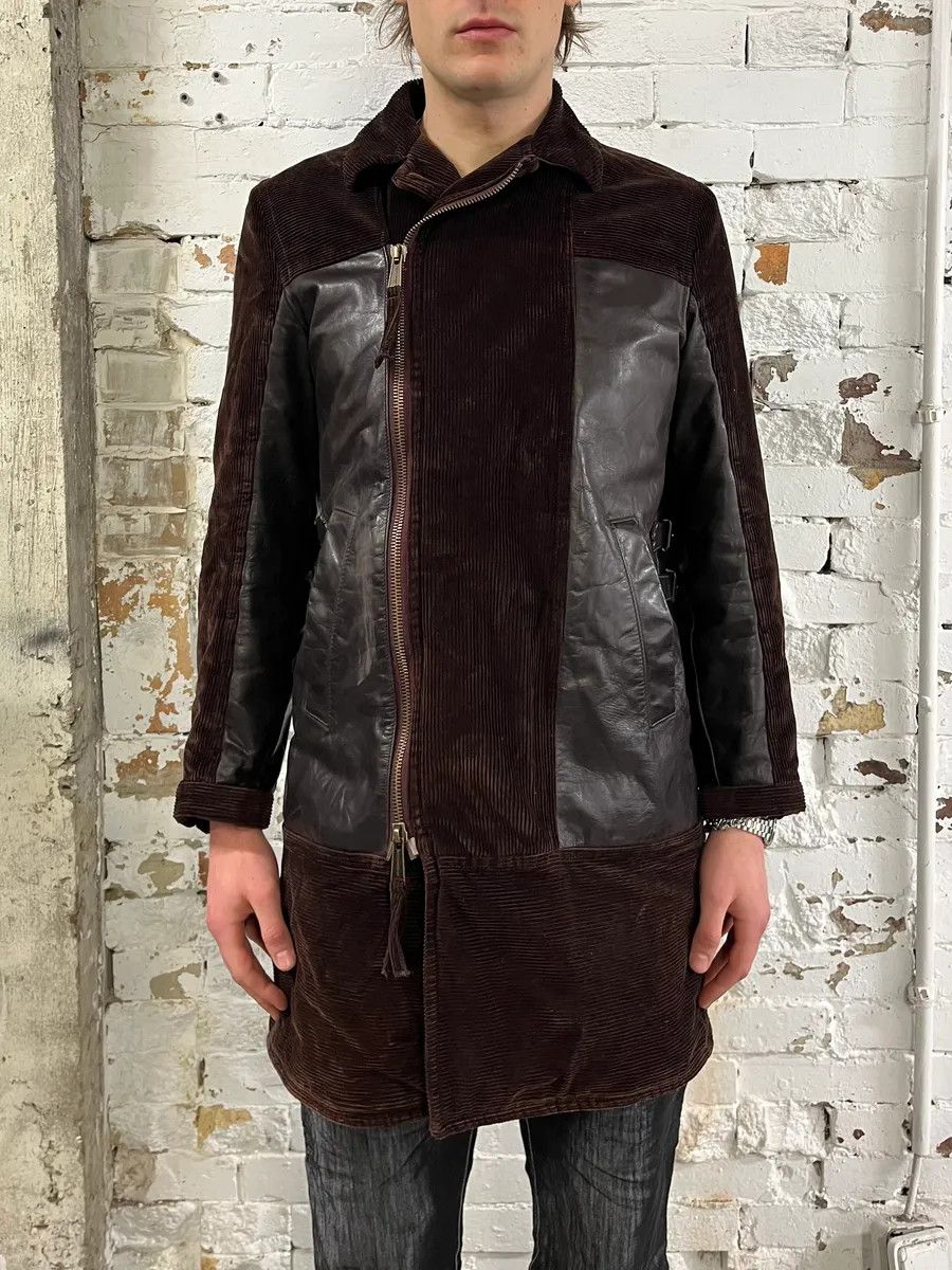 Dsquared2 AW2004 Dsquared2 Hybrid Brown Leather & Corduroy Long Coat Size US S / EU 44-46 / 1 - 2 Thumbnail