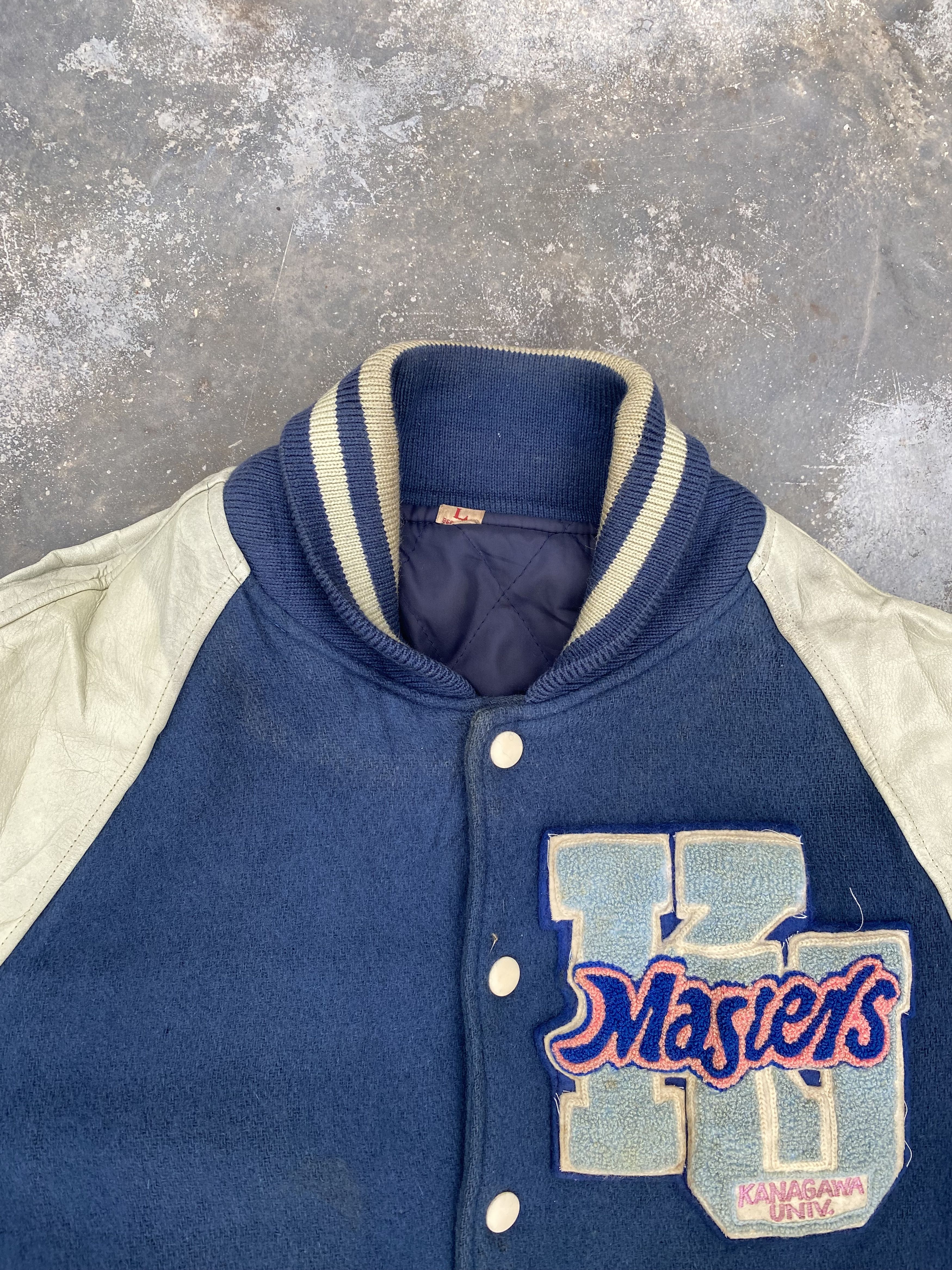 Japanese Brand Distressed Kanagawa University sleeve leather varsity Size US L / EU 52-54 / 3 - 3 Thumbnail