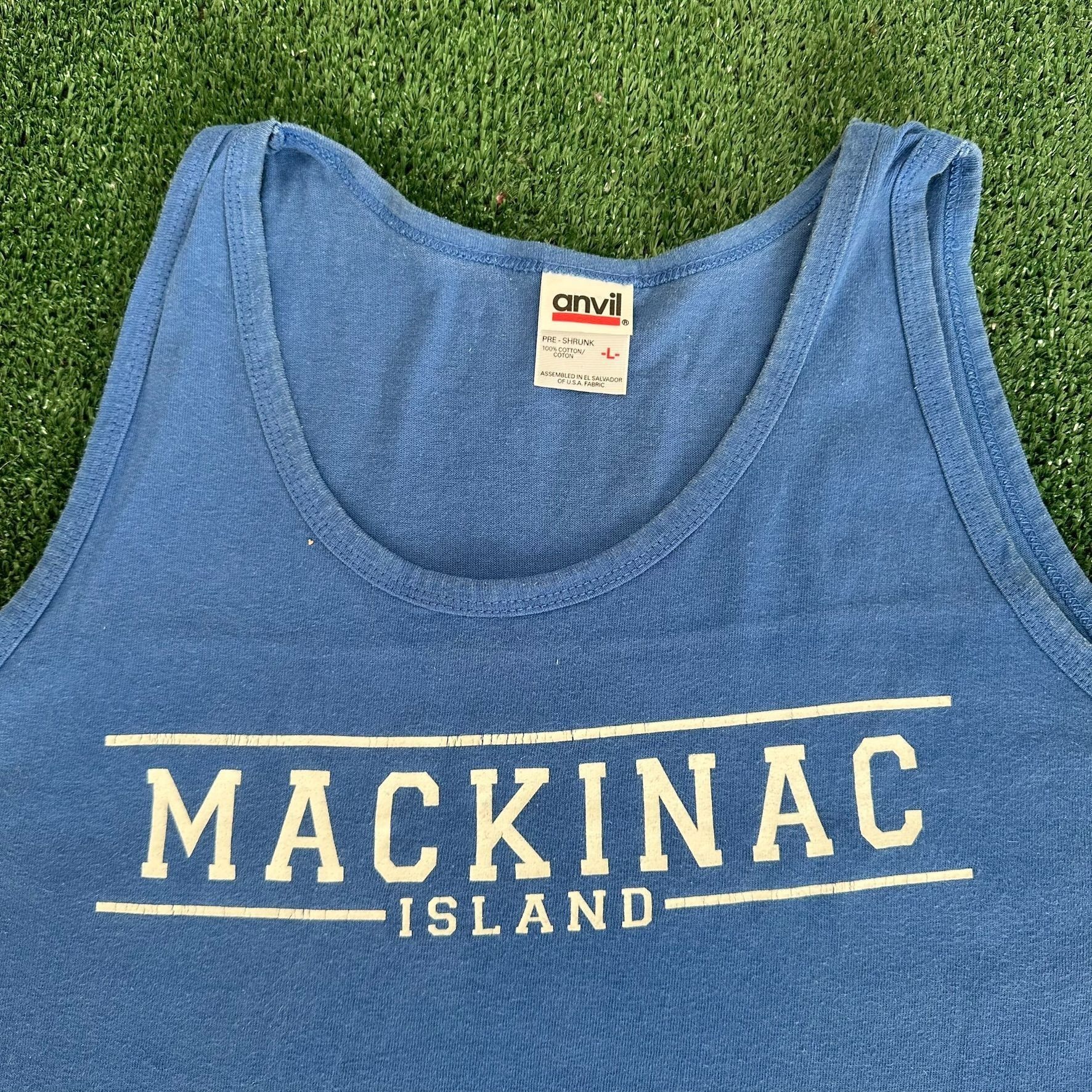 Anvil Vintage 90s Mackinac Island Tank Top Blue Single Stitch Tee Size US L / EU 52-54 / 3 - 2 Thumbnail