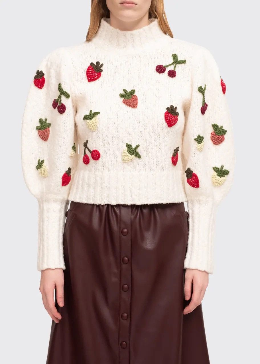 Sea New York SEA Reese Crochet Fruit Appliqué Wool Blend Sweater Size XS / US 0-2 / IT 36-38 - 1 Thumbnail