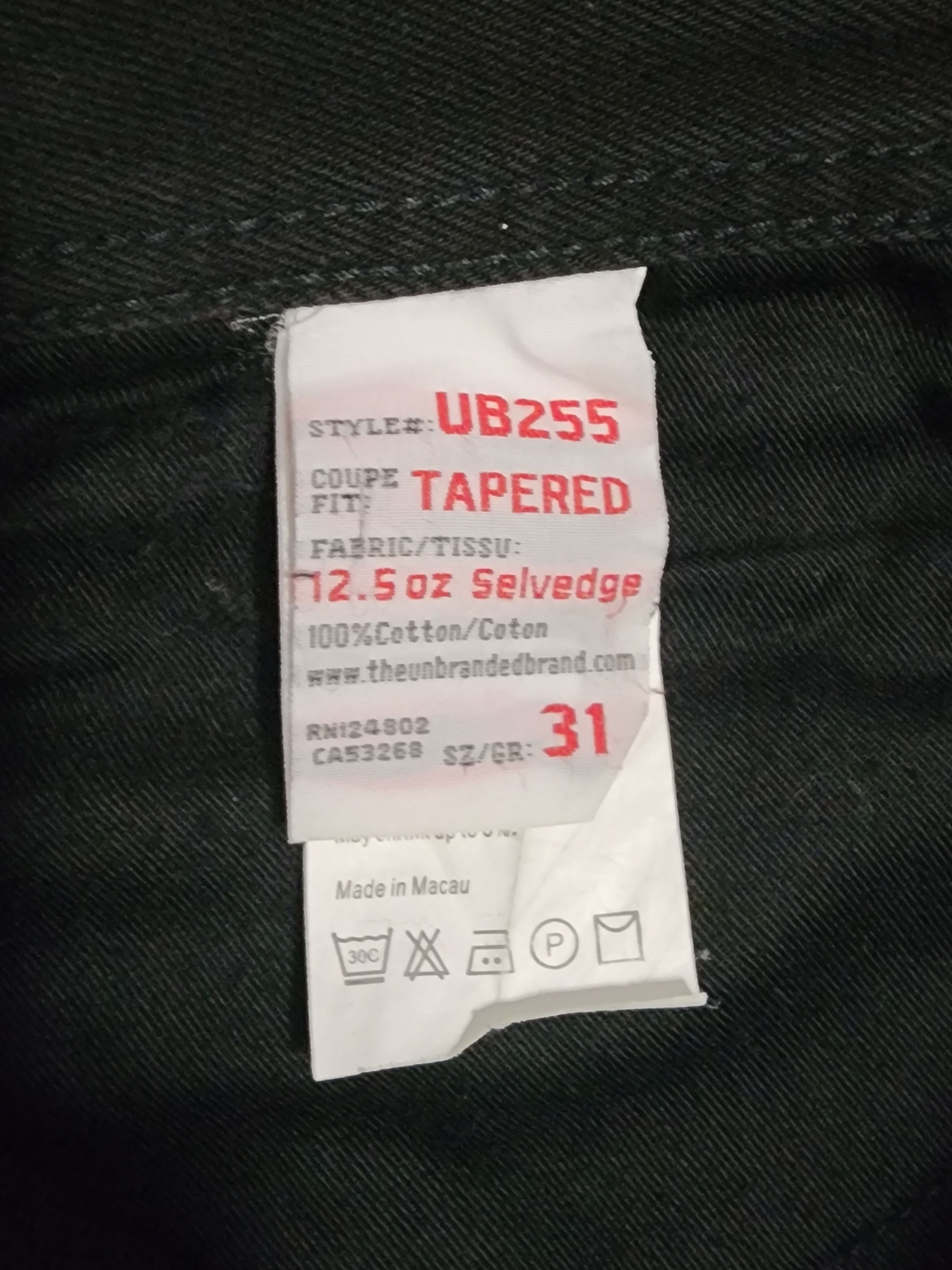 The Unbranded Brand UB255 Tapered Fit - 12.5oz Black Selvedge Chino Size US 31 - 3 Thumbnail
