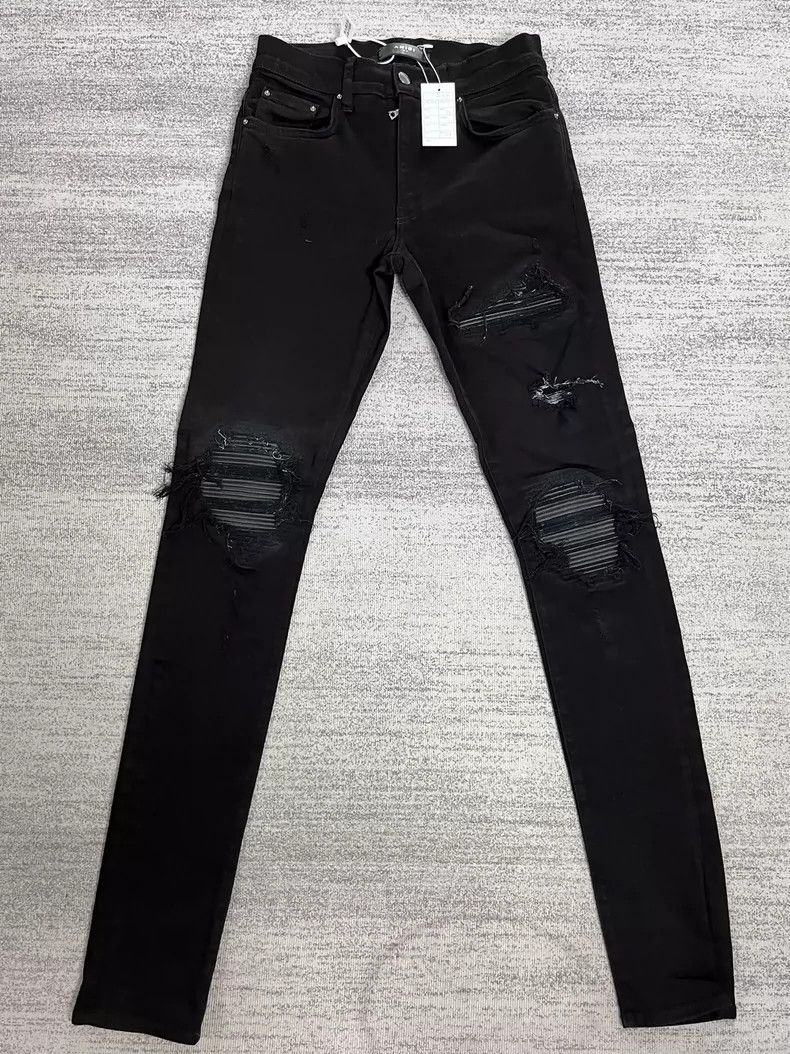 Amiri Amiri Mx1 black leather-blocked jeans 2502-Nextarrow Size US 29 - 1 Thumbnail