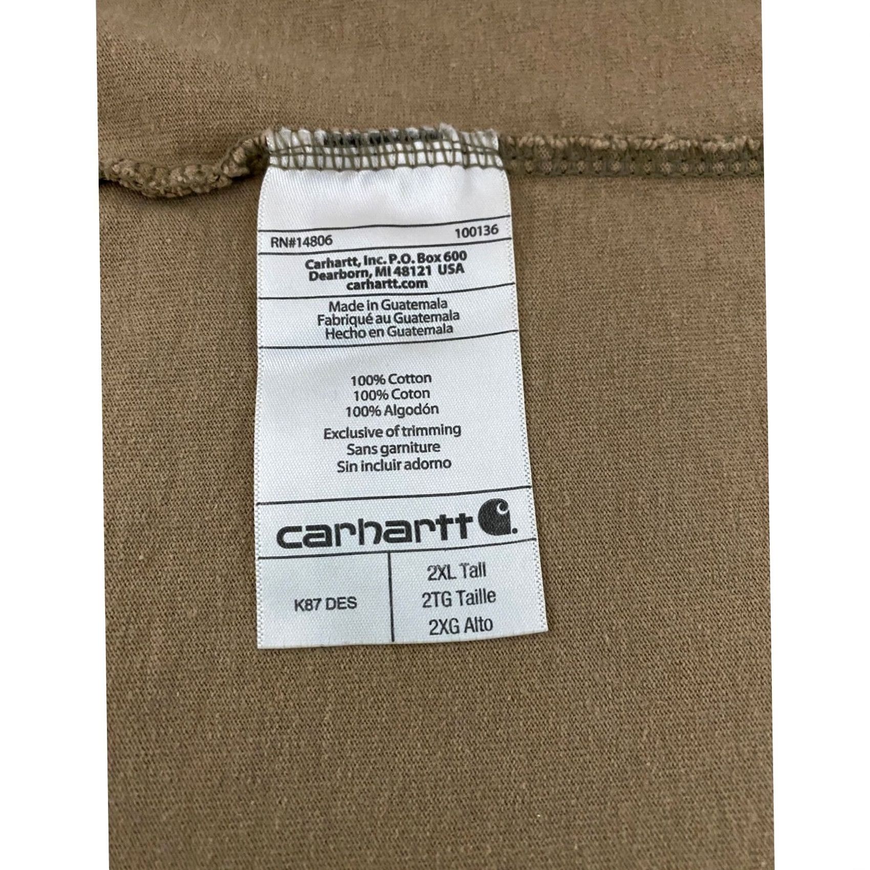 Carhartt Carhartt Mens T-Shirt 2XL Tall Desert Tan Original Fit Cotton K87 DES Size US XXL / EU 58 / 5 - 5 Thumbnail