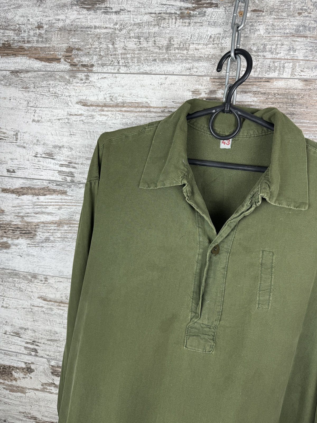 Vintage 1980s Swedish Army Shirt M-55 Green Military Pullover rare Size US M / EU 48-50 / 2 - 9 Thumbnail