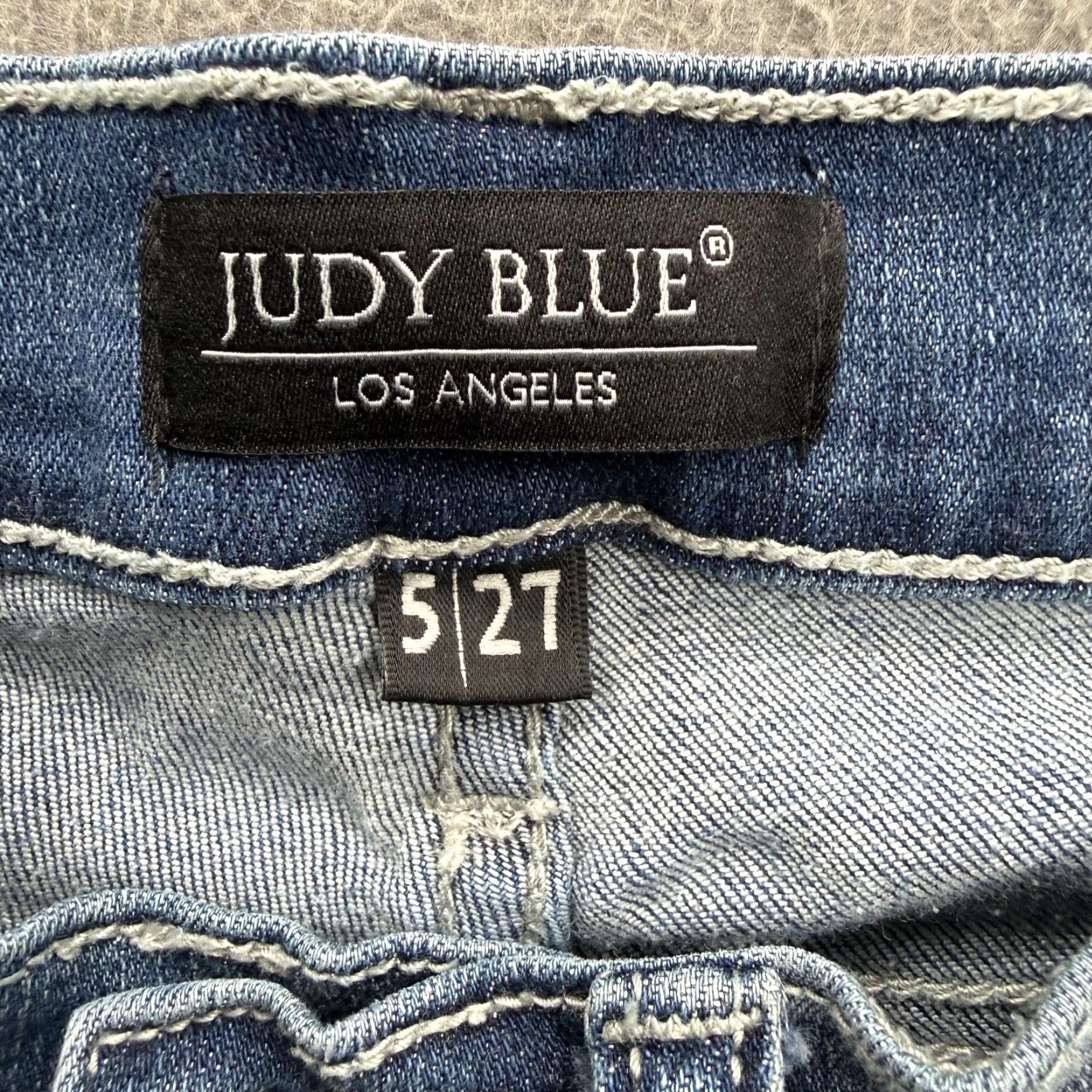 Vintage Judy Blue Jeans Womens 5/27 Blue Distressed Relaxed Straight High Rise 27x26 Denim Stretch 5-Pocket Jeans Size 27" / US 4 / IT 40 - 3 Thumbnail