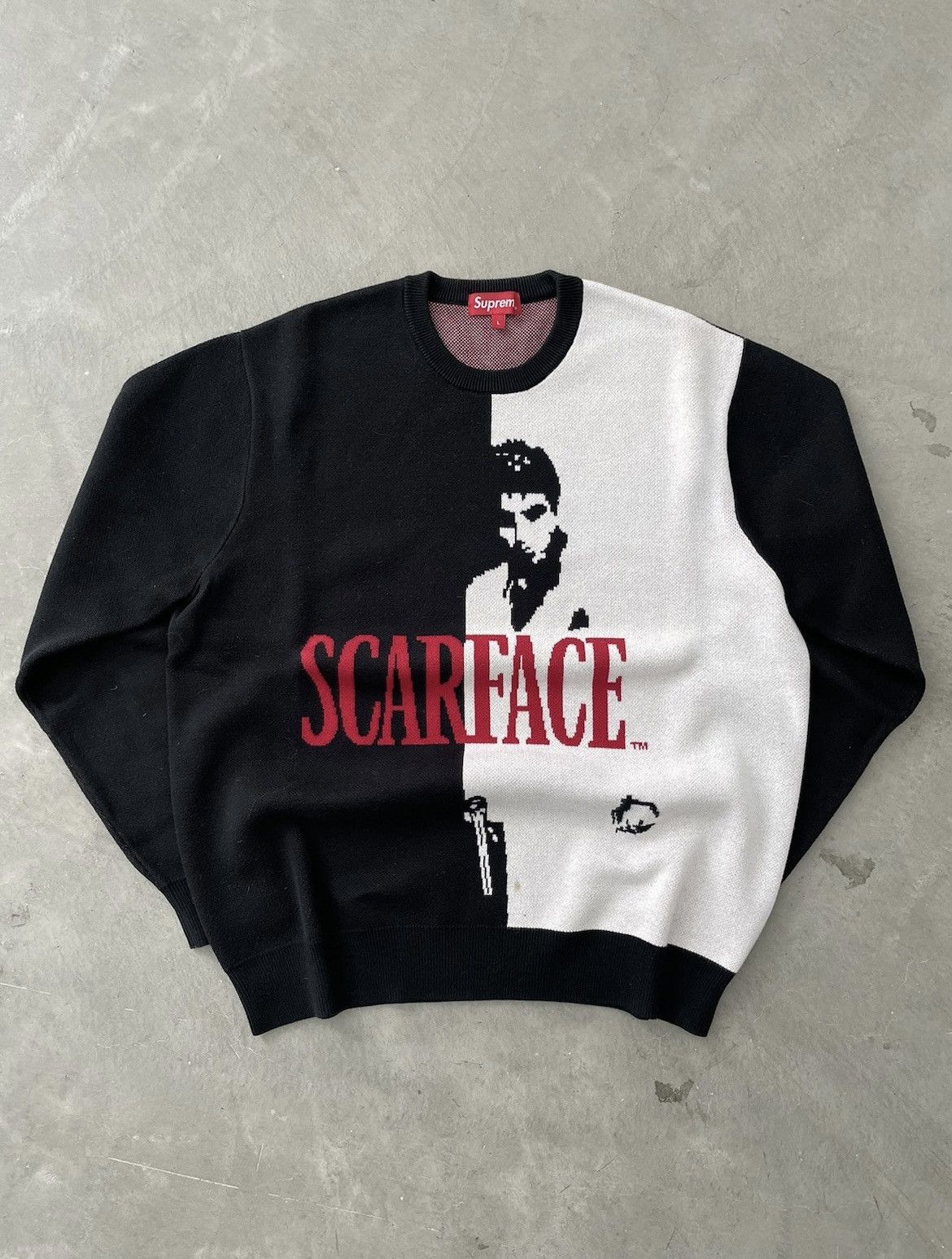 image of Supreme Scarface Knit Sweater in Black, Men's (Size Large)