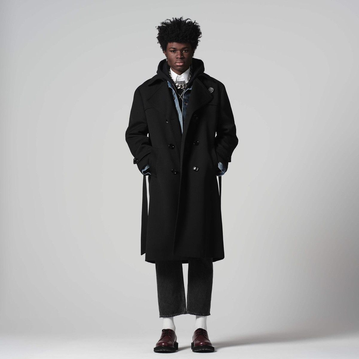 image of Celine x Hedi Slimane Fw21 Japanese Gabardine Oversized Trench Coat 50 in Black, Men's (Size Medium