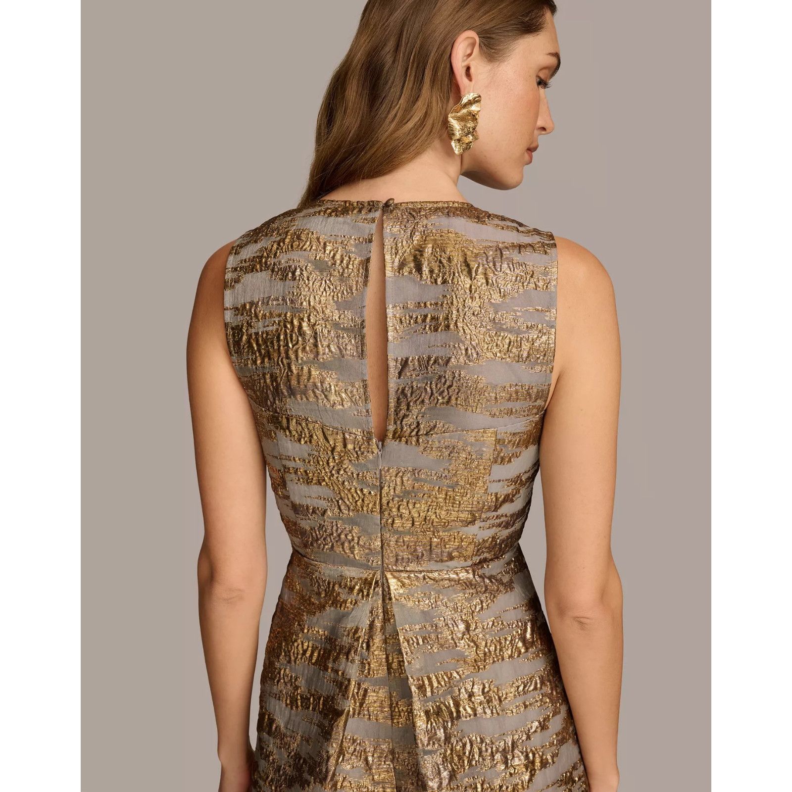 Donna Karan Donna Karan New York Gold Foil Gray Jacquard A-Line Size L / US 10 / IT 46 - 5 Thumbnail