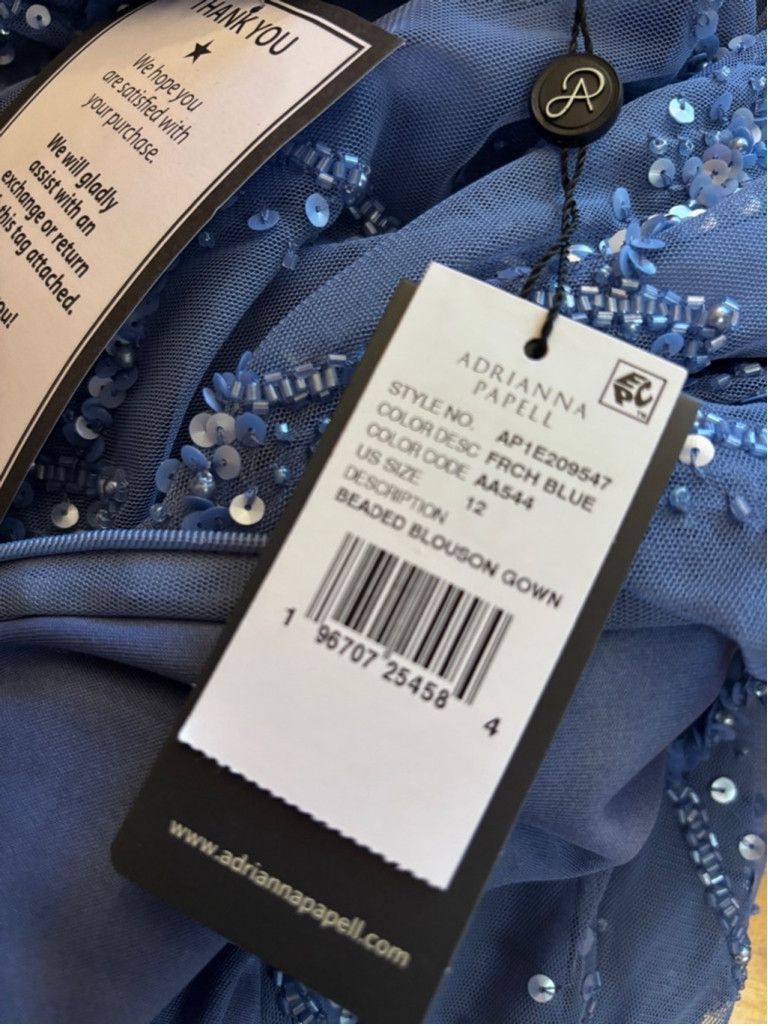 Adrianna Papell Women's Adrianna Papell Blue Beaded Blouson Gown Size 12 Size XL / US 12-14 / IT 48-50 - 7 Thumbnail