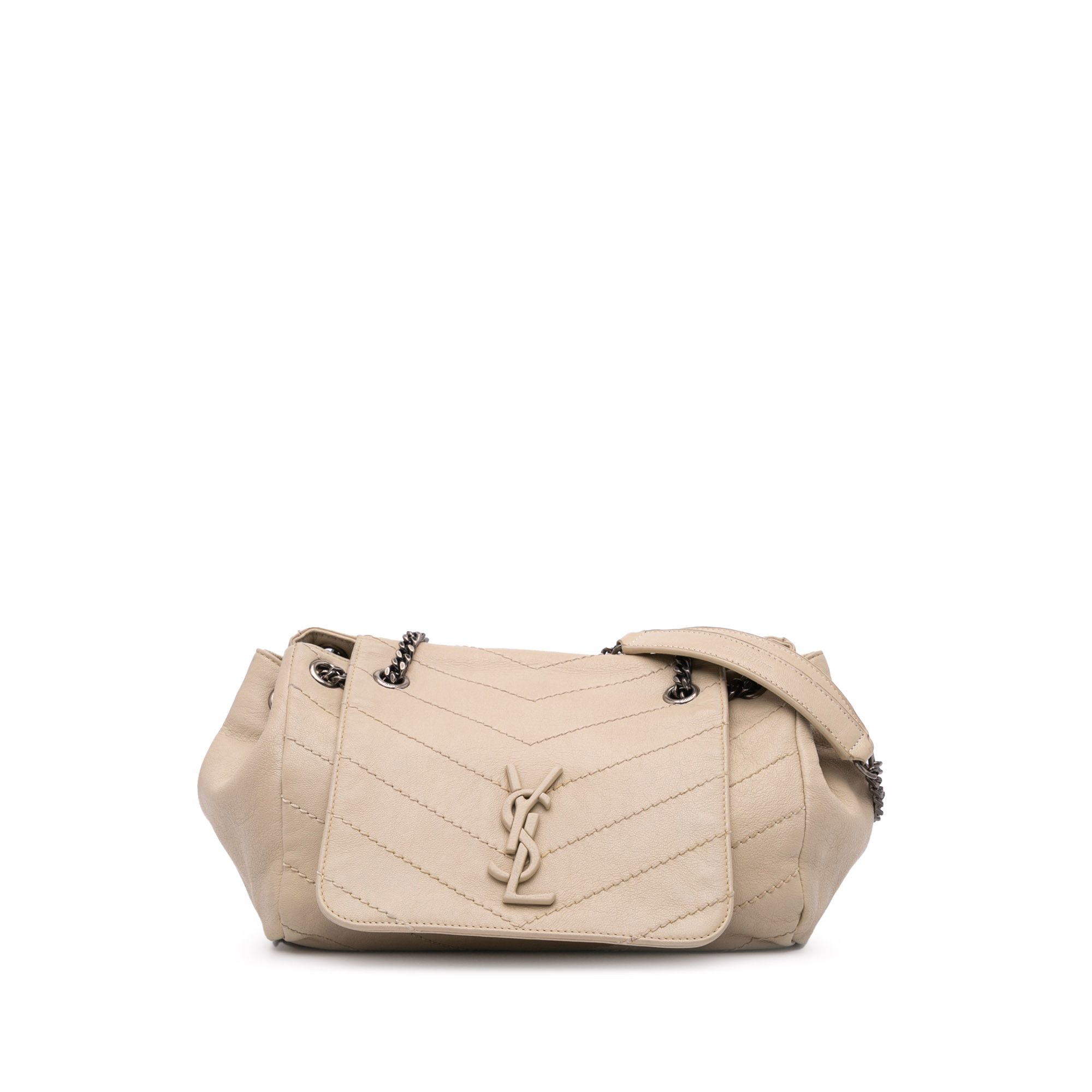 YVES Saint Laurent Small Chevron Lambskin Monogram Nolita Shoulder Bag in Brown, Women's