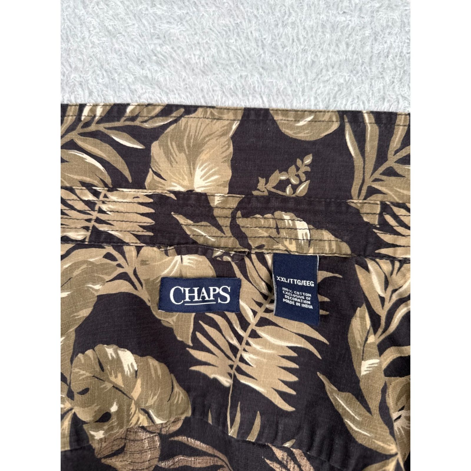 Chaps VINTAGE Chaps Shirt Mens 2XL Hawaiian Floral Leaf Print Cotton Button-Up Beige Black Short Sleeve Mens Regular Adult 2XL Hawaiian Theme Boys/Girls Men Size US XXL / EU 58 / 5 - 3 Thumbnail
