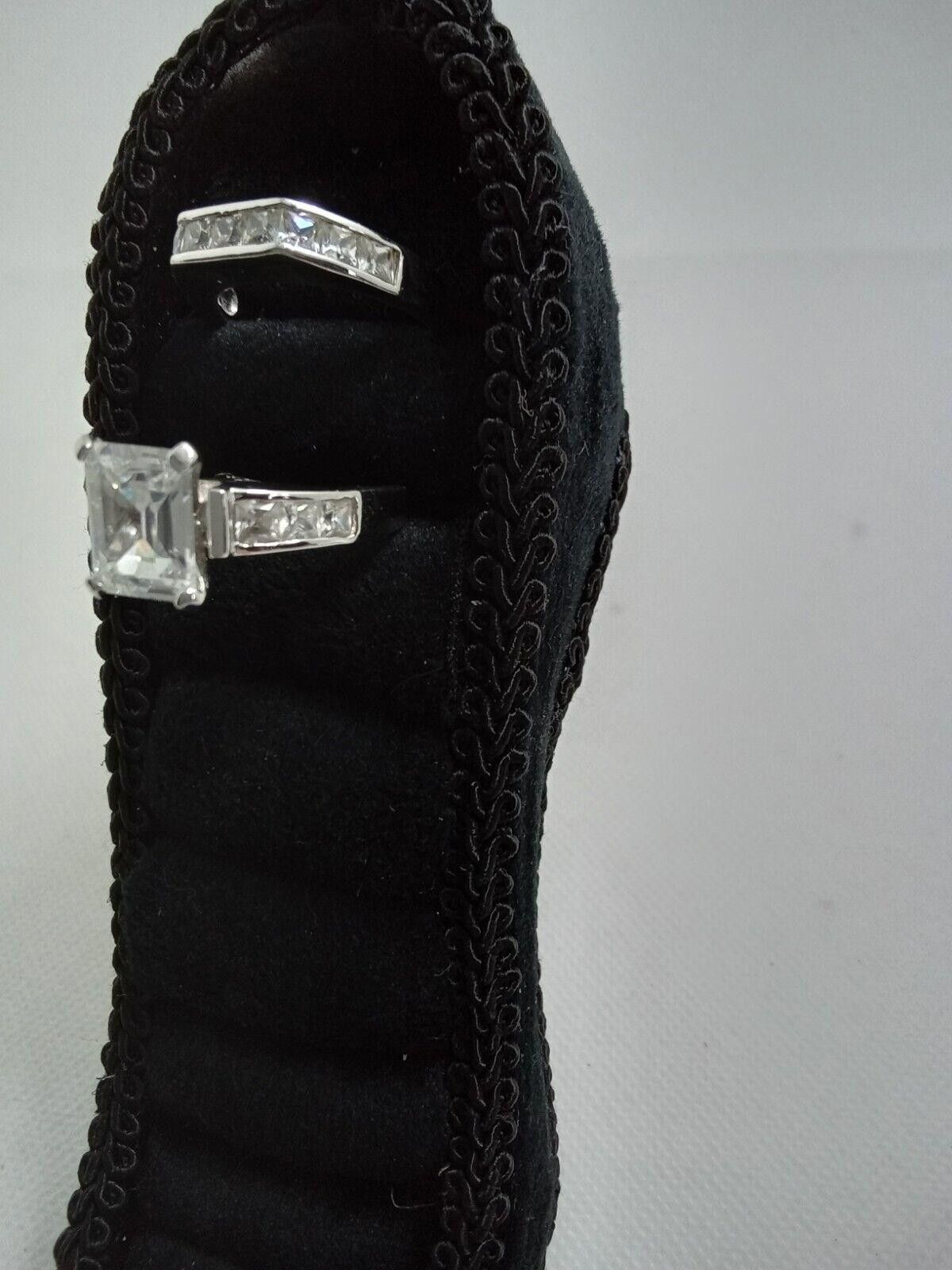 Sterling Silver Wedding Ring Set, Square Stone in Engagement Ring Size ONE SIZE - 3 Thumbnail