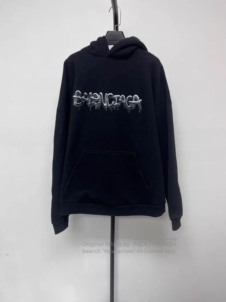 Balenciaga Balenciaga Letter Print Fleece Drawstring Hooded Sweatshir Size US L / EU 52-54 / 3 - 1 Thumbnail
